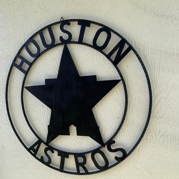 HOUSTON ASTROS CUSTOM METAL VINTAGE CRAFT SIGN TEAM ALL RUSTIC BLACK HANDMADE 12",18",24",32"