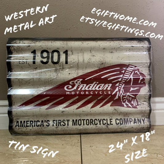 ITEM#COIND INDIAN MOTORCYCLES 24" X 18" TIN SIGN METAL ART WESTERN HOME DECOR CRAFT