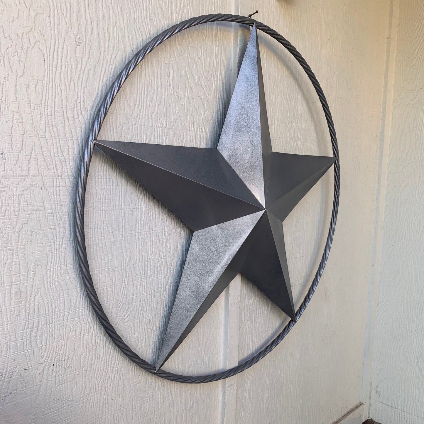 RUSTIC GREY SILVER BARN METAL STAR TWISTED ROPE RING WESTERN HOME DECOR HANDMADE NEW 12",24",36",50",60",72"
