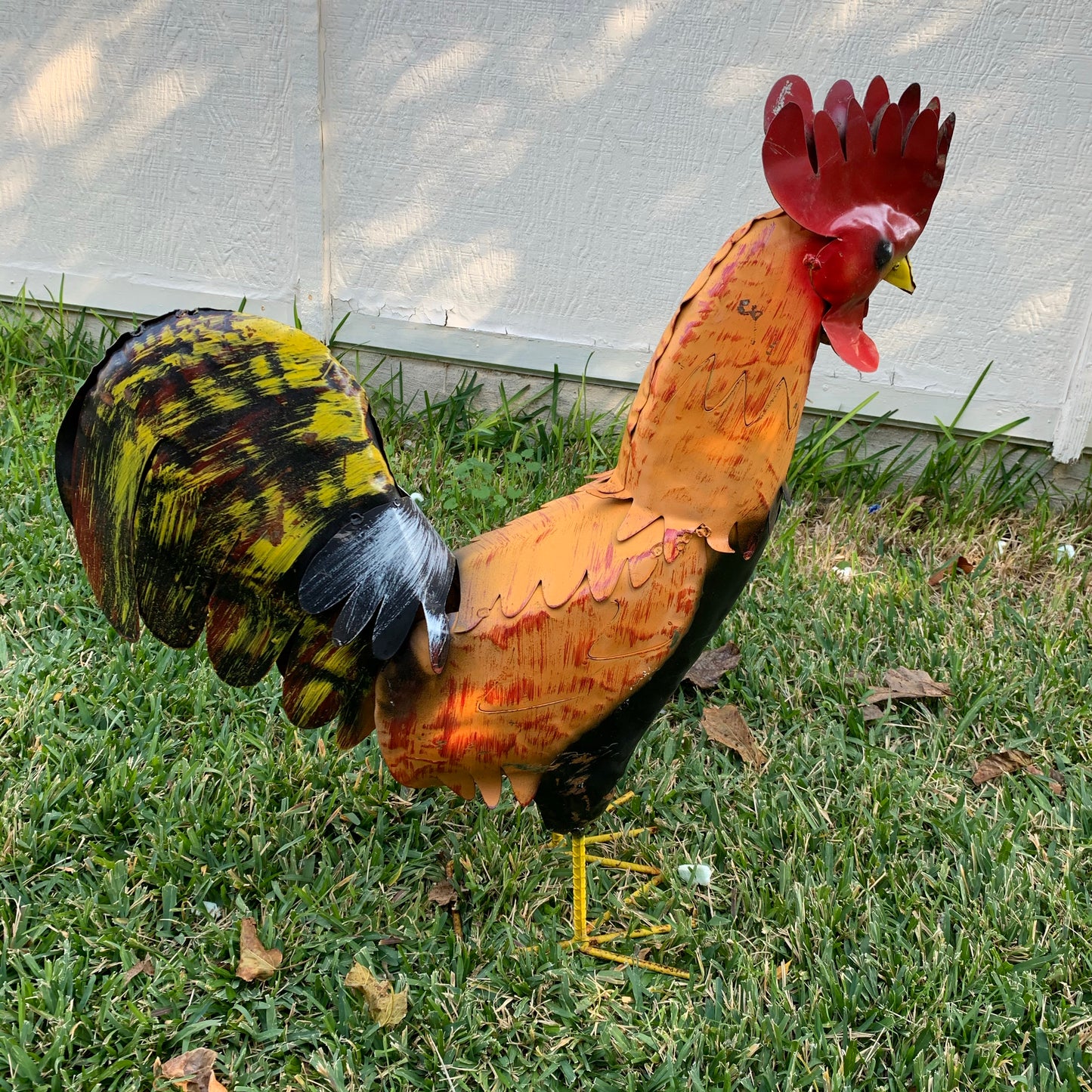 #34-025 RUSTIC ORANGE RED ROOSTER 18",30",40" GARDEN METAL ANIMAL SCULPTURE METAL DECOR ORNAMENT 16"L x 20" high