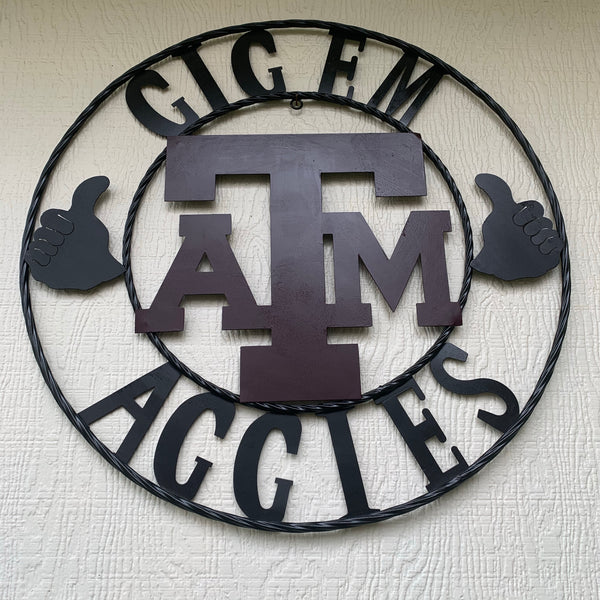 GIGEM AGGIES TEXAS A&M CUSTOM METAL VINTAGE CRAFT TEAM SIGN WESTERN HOME DECOR HANDMADE