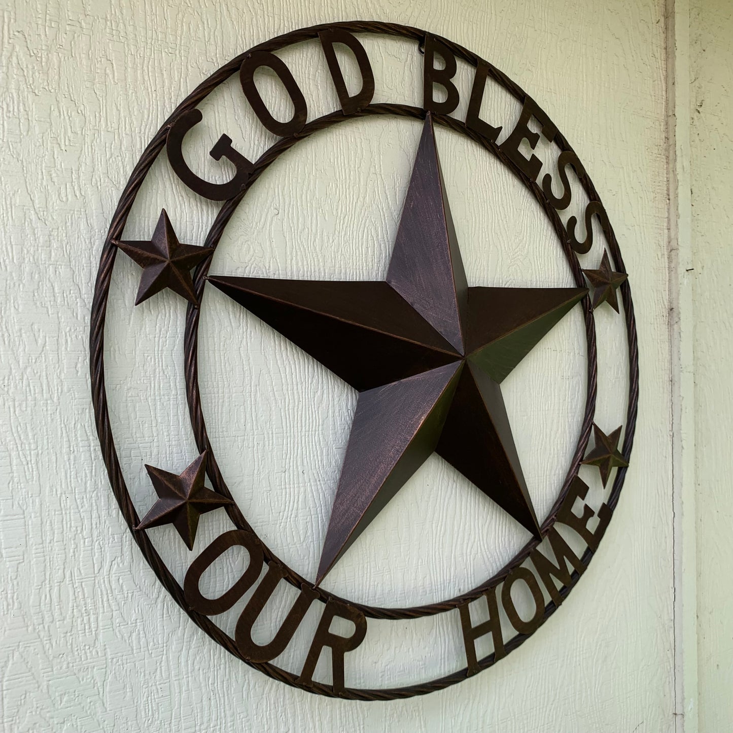 GOD BLESS OUR HOME BARN STAR METAL LONE STAR TWISTED ROPE RING WESTERN HOME DECOR HANDMADE #EH11040