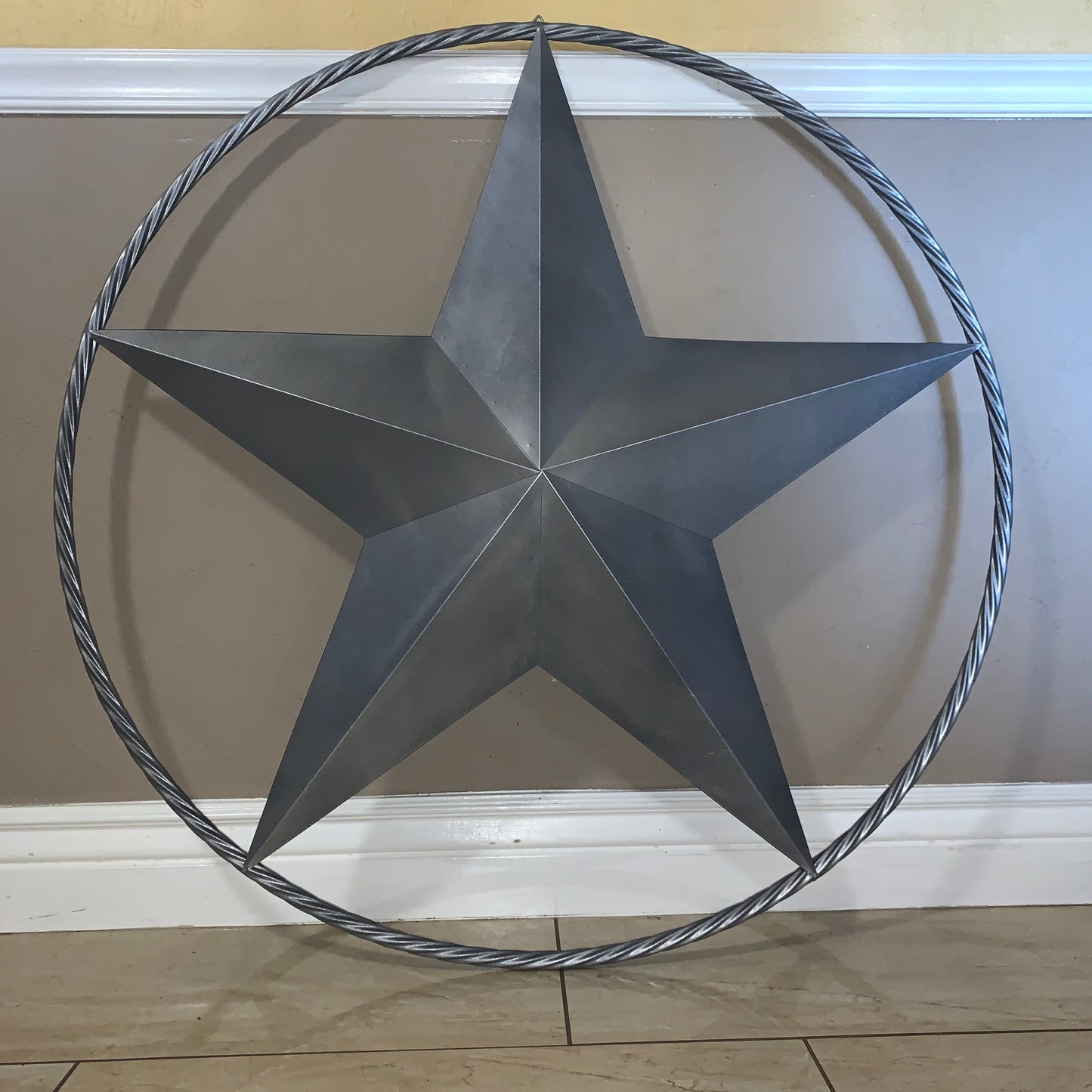 RUSTIC GREY SILVER BARN METAL STAR TWISTED ROPE RING WESTERN HOME DECOR HANDMADE NEW 12",24",36",50",60",72"