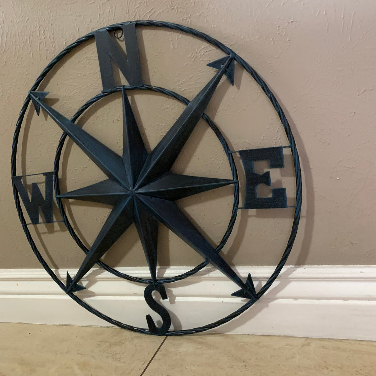 COMPASS NAVY BLUE 24" METAL SIGN WESTERN HOME DECOR HANDMADE NEW