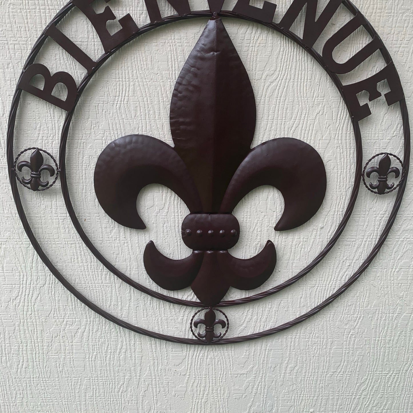 FLEUR DE LIS BIENVENUE COFFEE ESPRESSO BROWN METAL WALL ART WESTERN HOME DECOR HANDMADE #EH12051