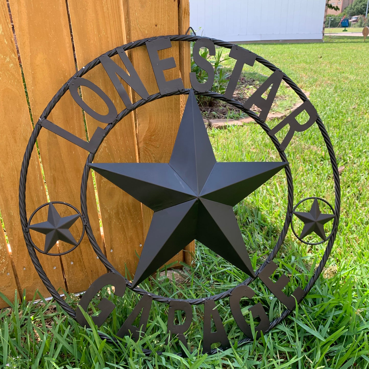 LONESTAR GARAGE STYLE CUSTOM BARN NAME STAR LONESTAR GARAGE METAL NAME BARN STAR WITH TWISTED ROPE RING 3d STAR ART WESTERN HOME DECOR RUSTIC BROWN