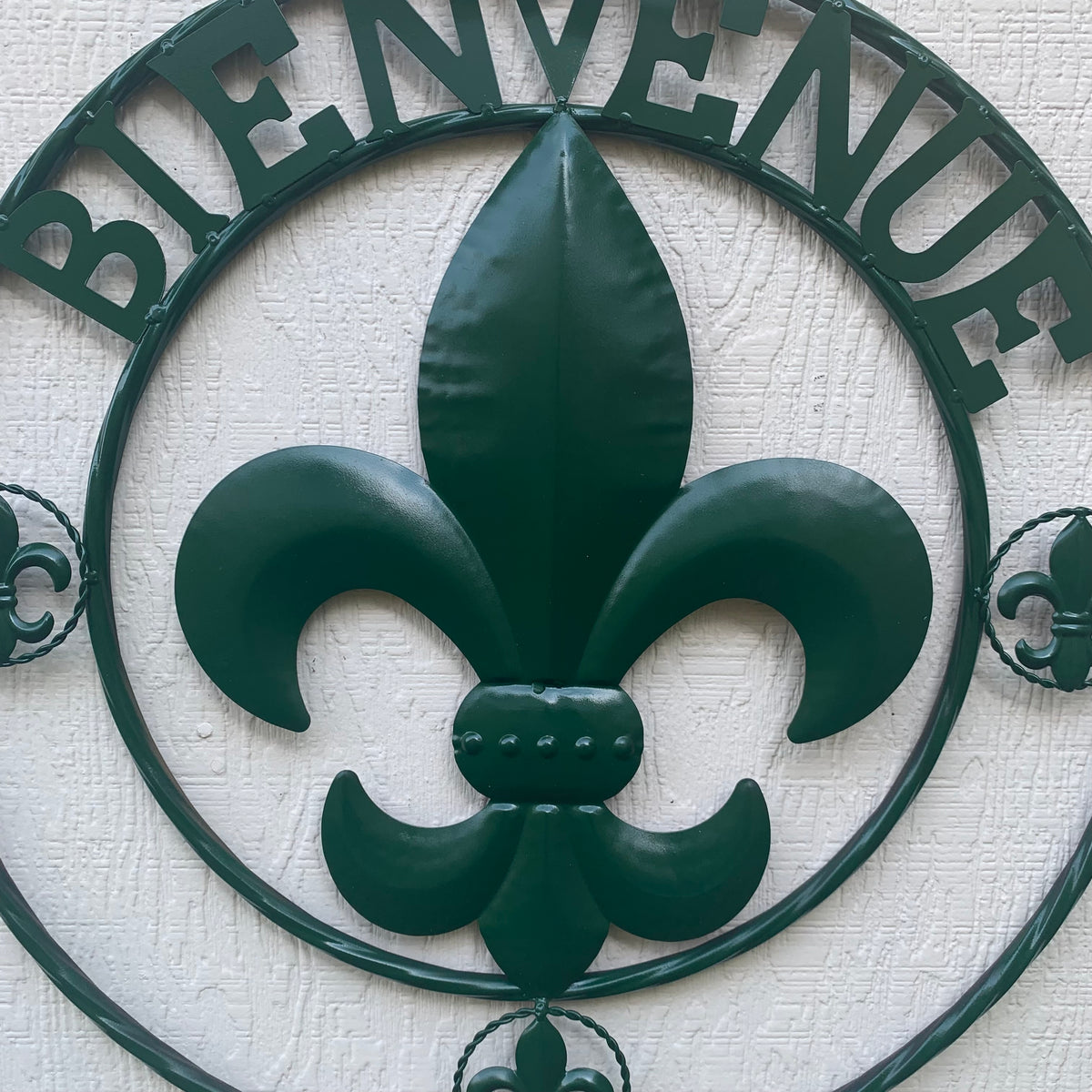 24", 32" GLOSSY HUNTER GREEN FLEUR DE LIS BIENVENUE METAL WALL ART WESTERN HOME DECOR
