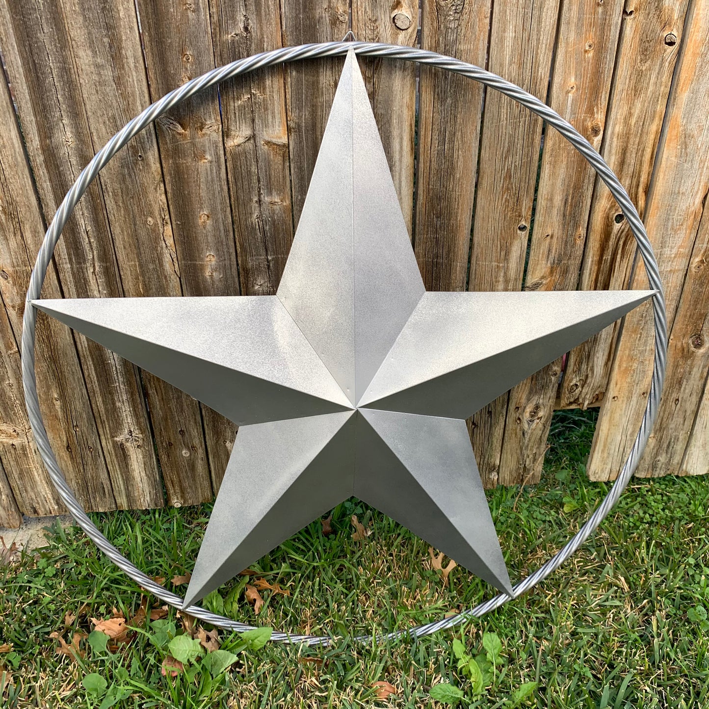 RUSTIC GREY SILVER BARN METAL STAR TWISTED ROPE RING WESTERN HOME DECOR HANDMADE NEW 12",24",36",50",60",72"