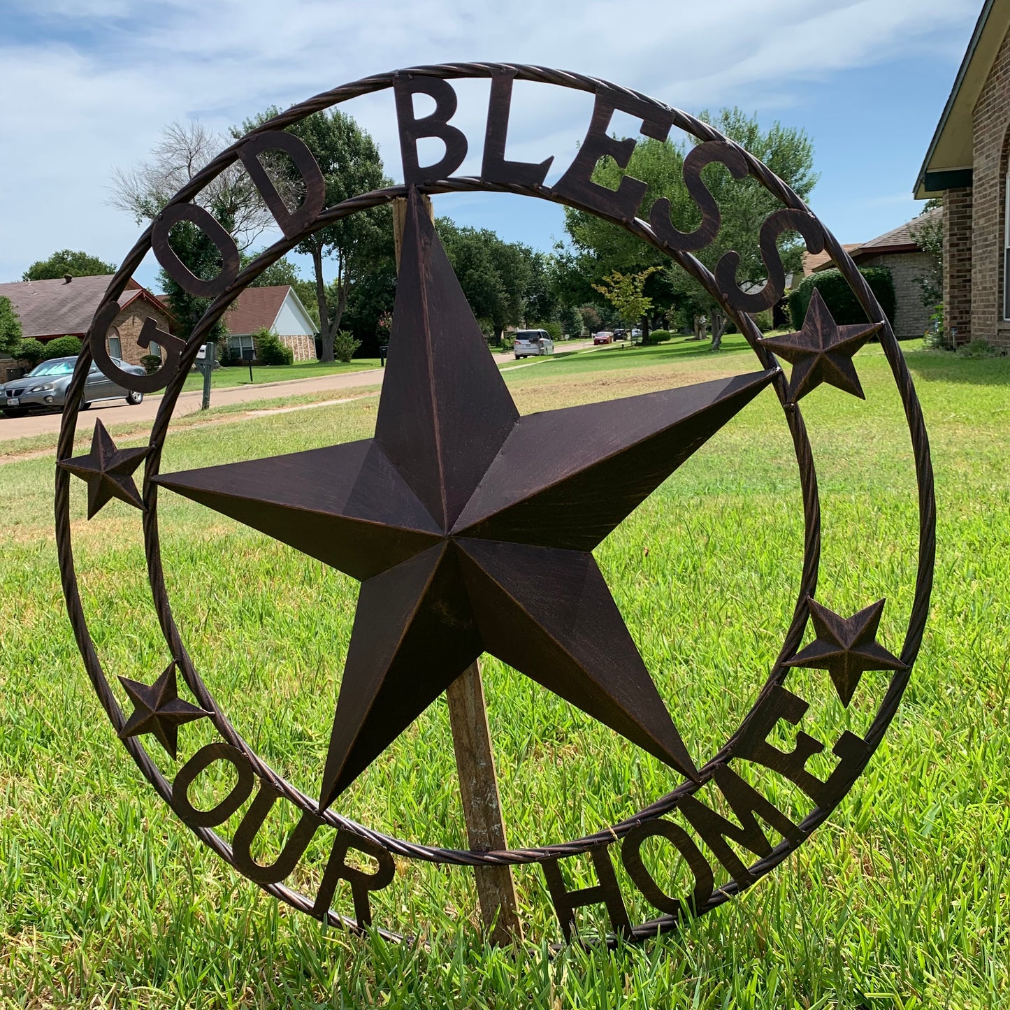 GOD BLESS OUR HOME BARN STAR METAL LONE STAR TWISTED ROPE RING WESTERN HOME DECOR HANDMADE #EH11040