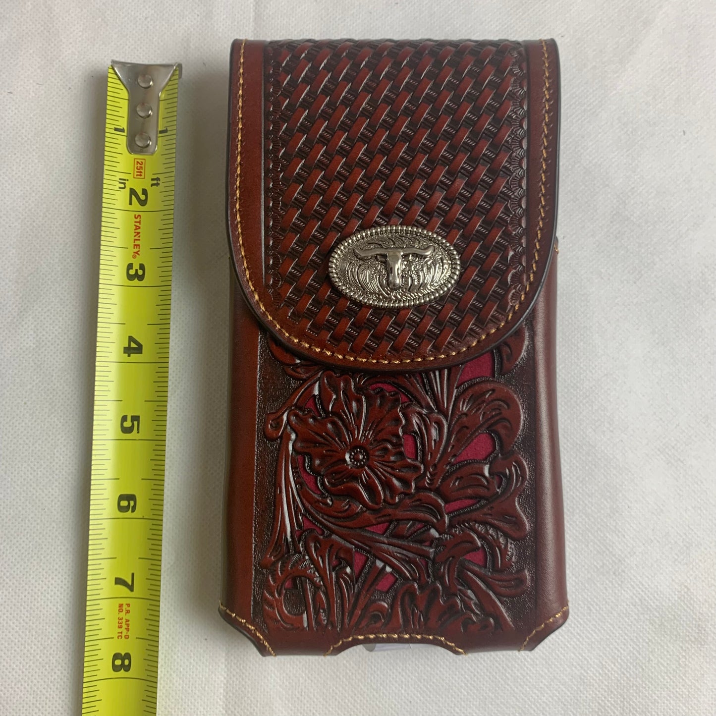 7.5" LONGHORNS COFFEE BROWN LEATHER POUCH EXTRA LARGE  BELT LOOP HOLSTER CELL PHONE CASE UNIVERSAL OVERSIZE