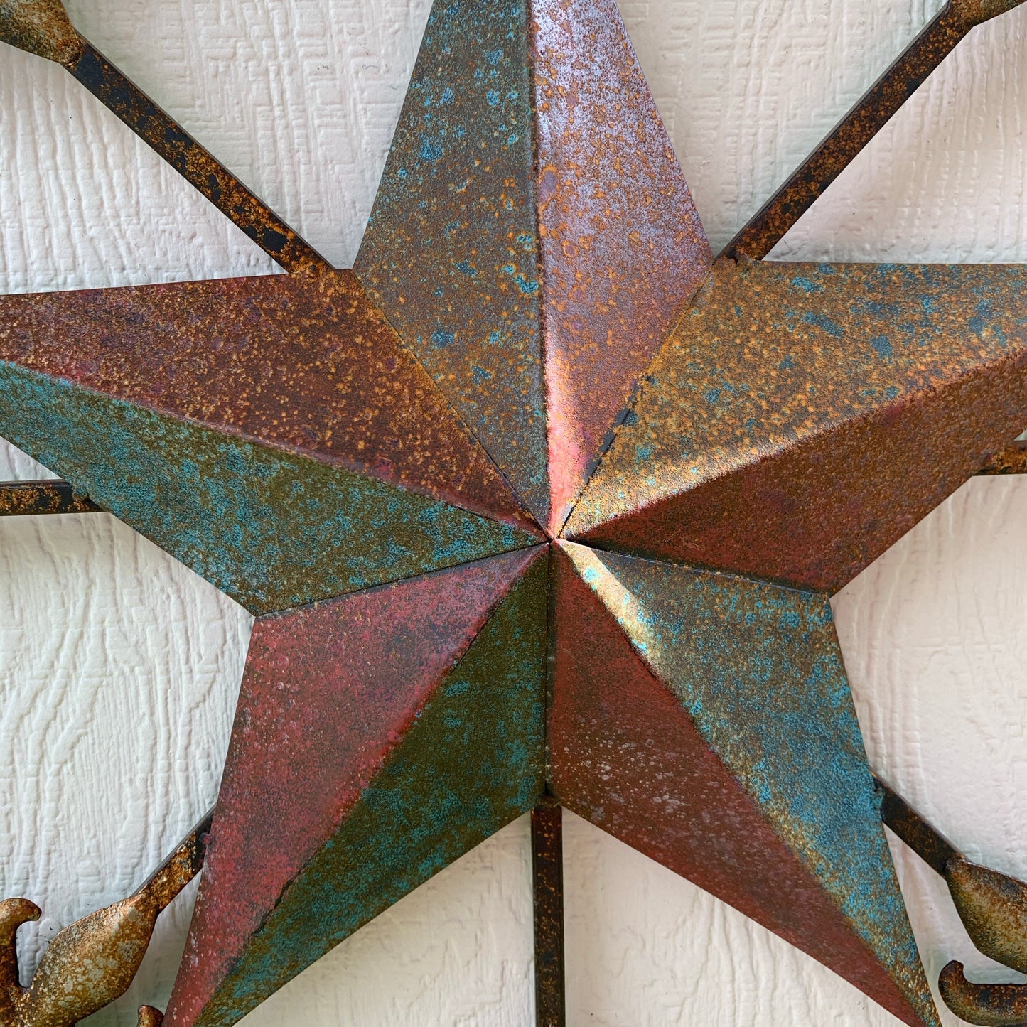 24" RUSTIC STAR & MULTI FLEUR DE LIS METAL WALL ART WESTERN HOME DECOR RED GOLD & TURQUOISE ART