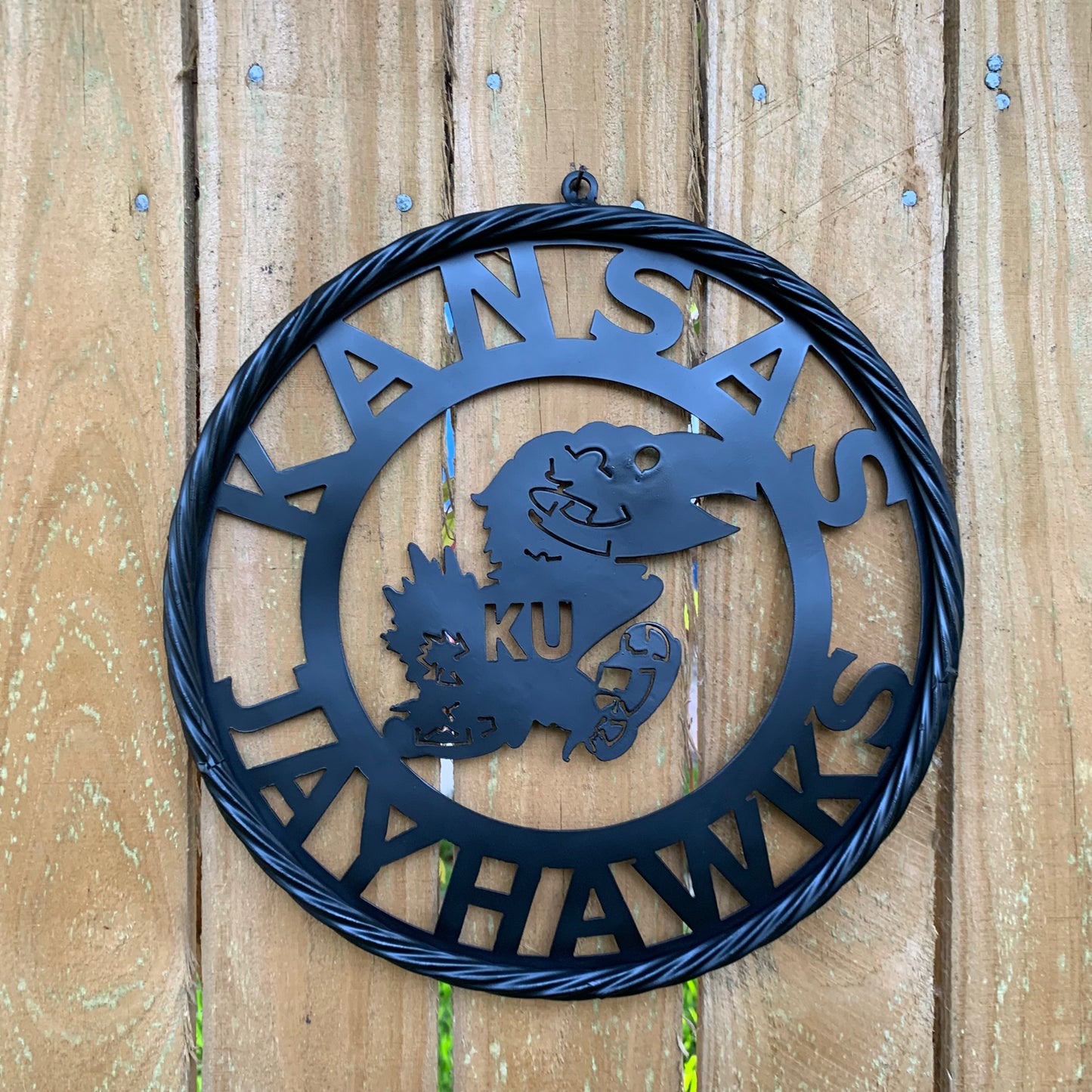 KANSAS JAYHAWKS BLACK METAL CUSTOM VINTAGE CRAFT WALL ART TEAM SIGN HANDMADE