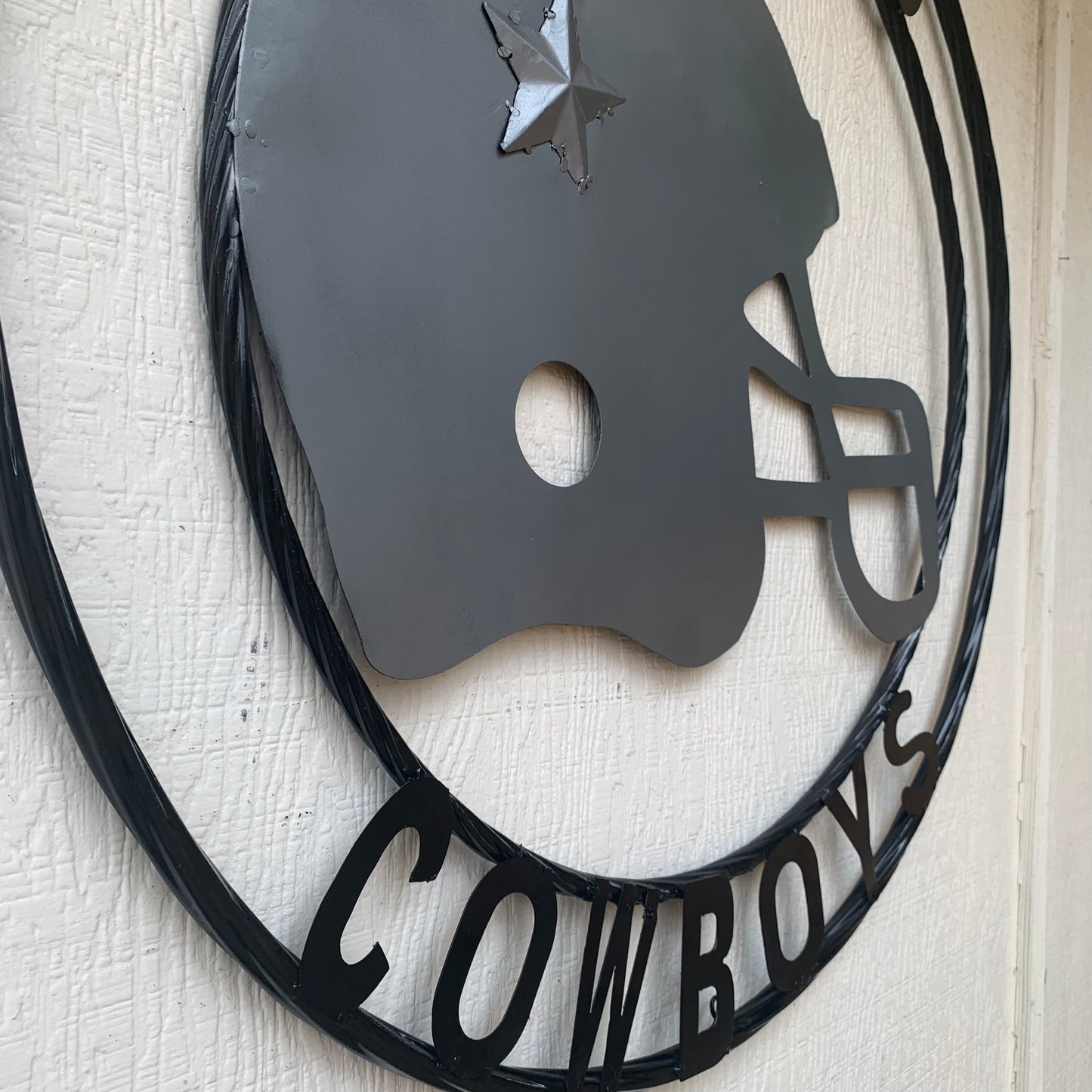 24", 32",36" DALLAS COWBOYS HELMET SIGN SILVER & BLACK CUSTOM METAL VINTAGE CRAFT TEAM SIGN HANDMADE