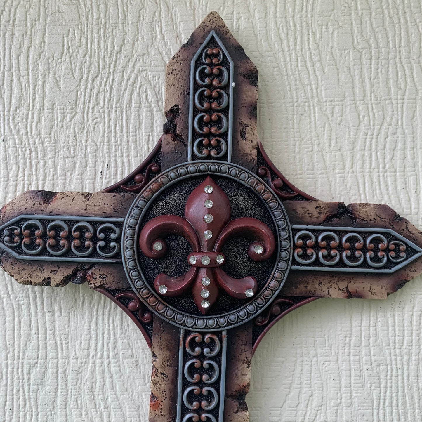 P&G FLEUR DE LIS STONE CROSS WESTERN HOME DECOR NEW ART--FREE SHIPPING