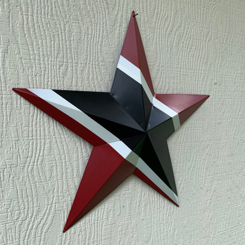 TRINIDAD FLAG STAR RED BLACK & WHITE METAL BARN FLAG STAR METAL WALL ART WESTERN HOME DECOR HANDMADE #EH10476