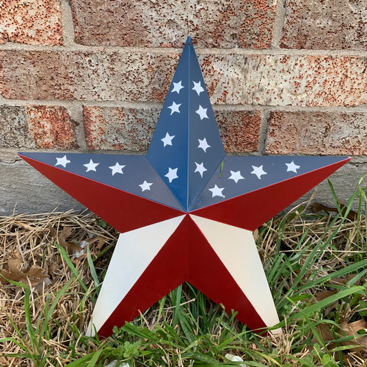 12",16",24",30",36" USA AMERICAN FLAG STAR RED WHITE & BLUE METAL BARN STAR METAL WALL ART HANDMADE