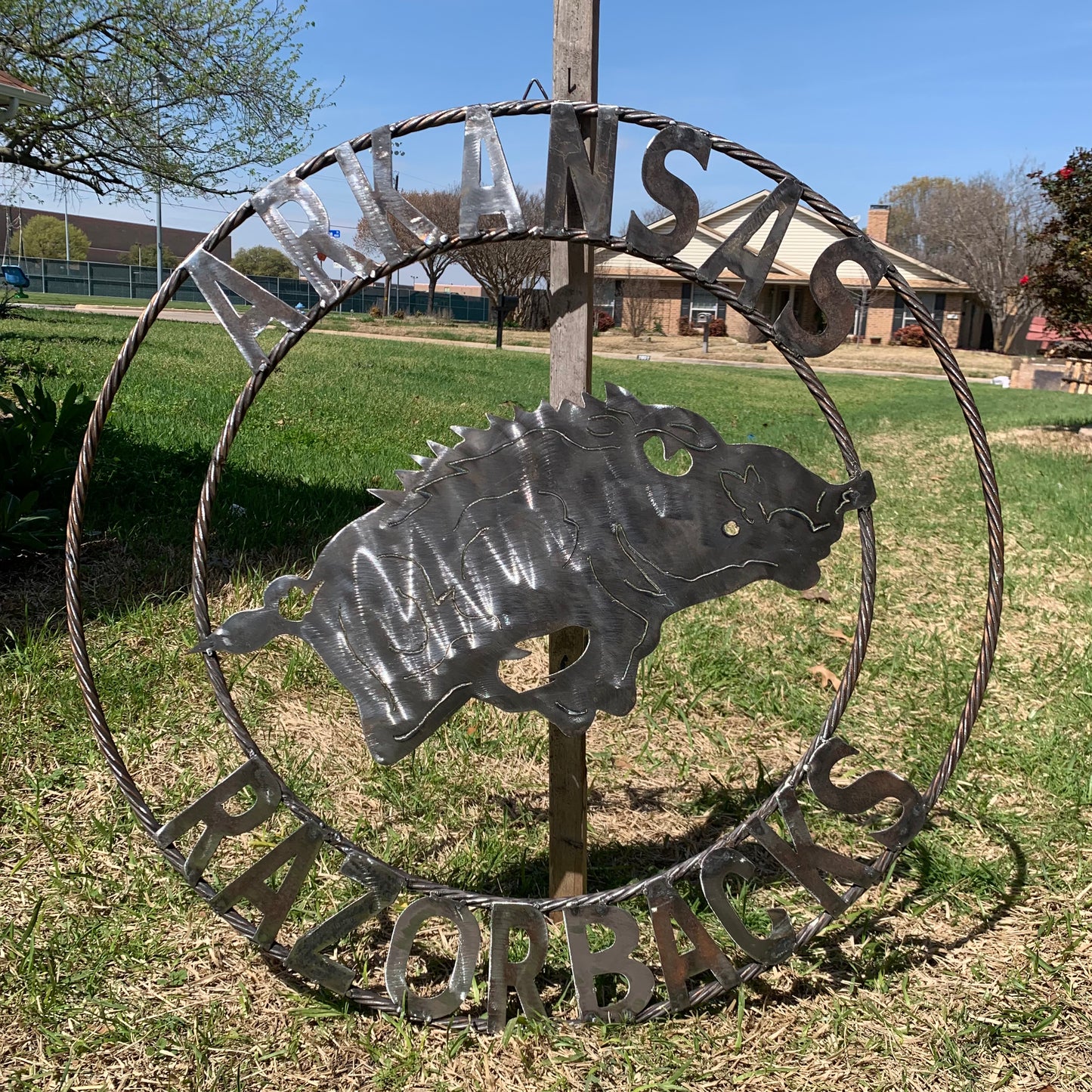 ARKANSAS RAZORBACKS CUSTOM RAW METAL VINTAGE CRAFT TEAM SIGN OFFICIAL LICENSED PRODUCT