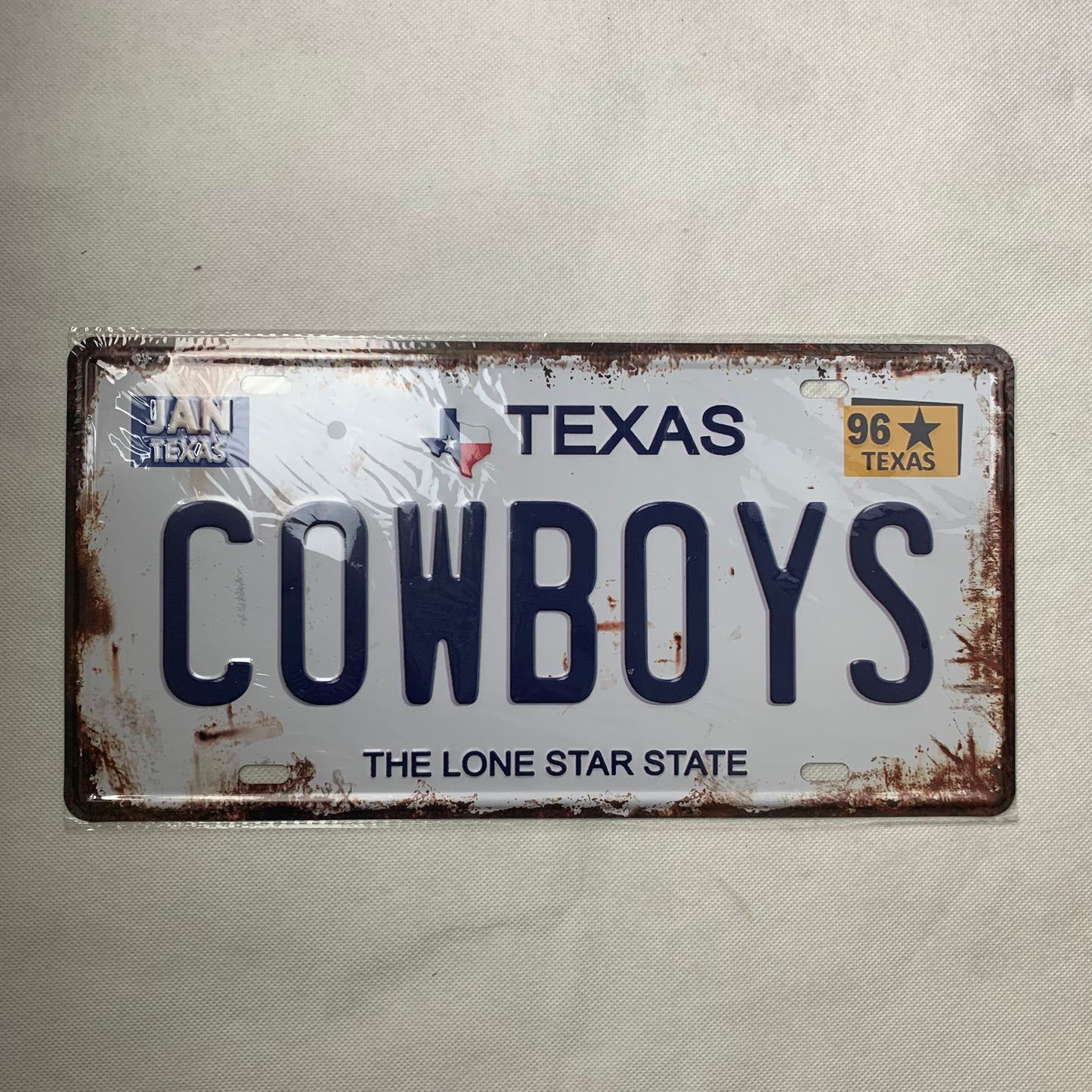 TEXAS COWBOYS LONESTAR STATE SOUVENIR LICENSE PLATE TIN SIGN BLUE LETTERS METAL ART WESTERN HOME DECOR #EH11717