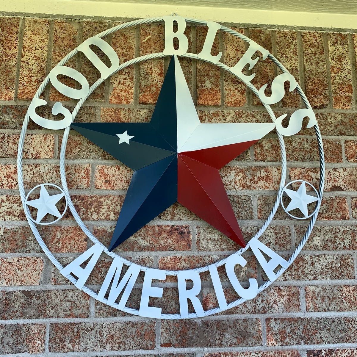 GOD BLESS AMERICA WHITE RING & RED WHITE BLUE BARN METAL STAR TWISTED RING HANDMADE NEW