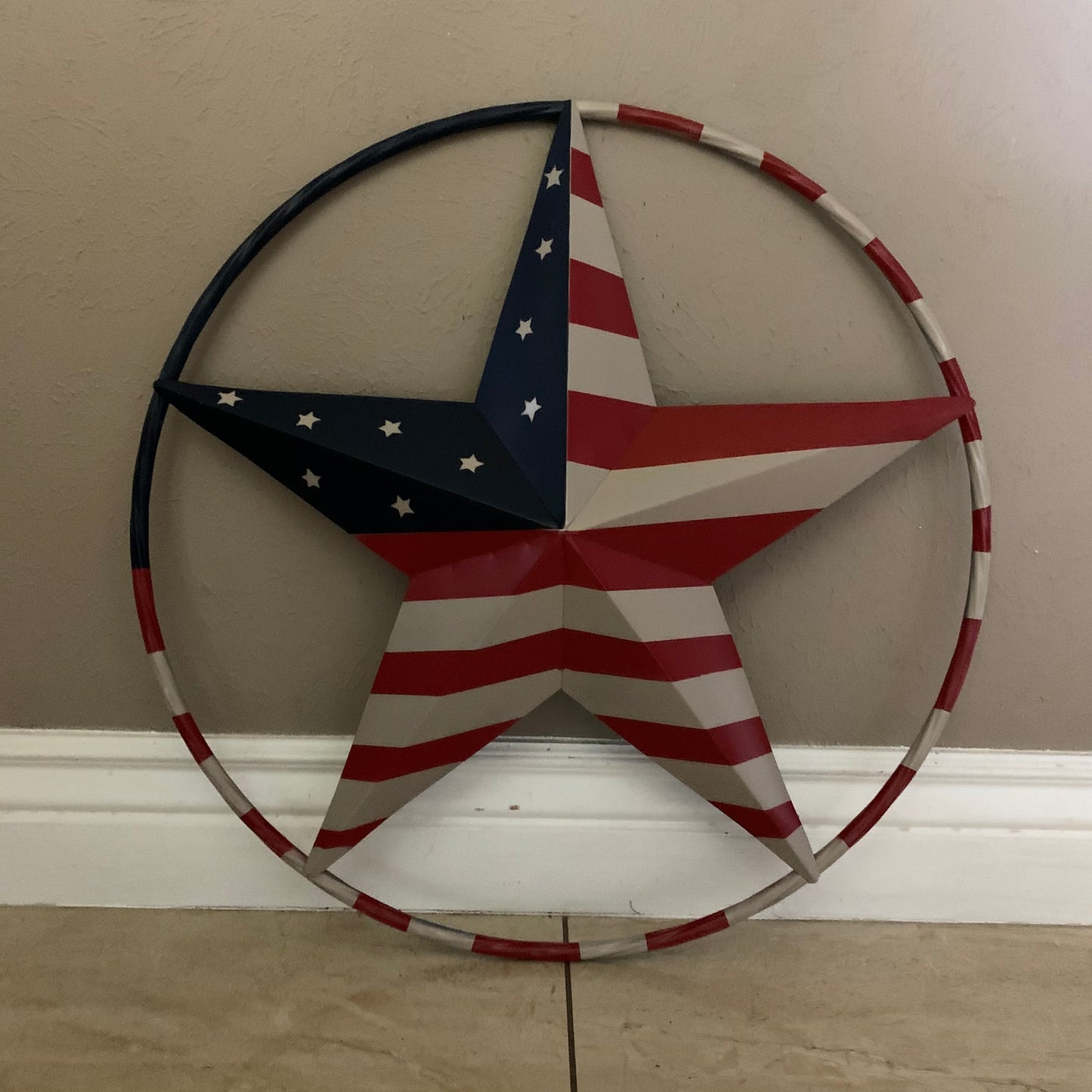 AMERICAN USA FLAG BARN STAR METAL RED BEIGE BLUE STAR 12",16",24",32"36",38",40",48