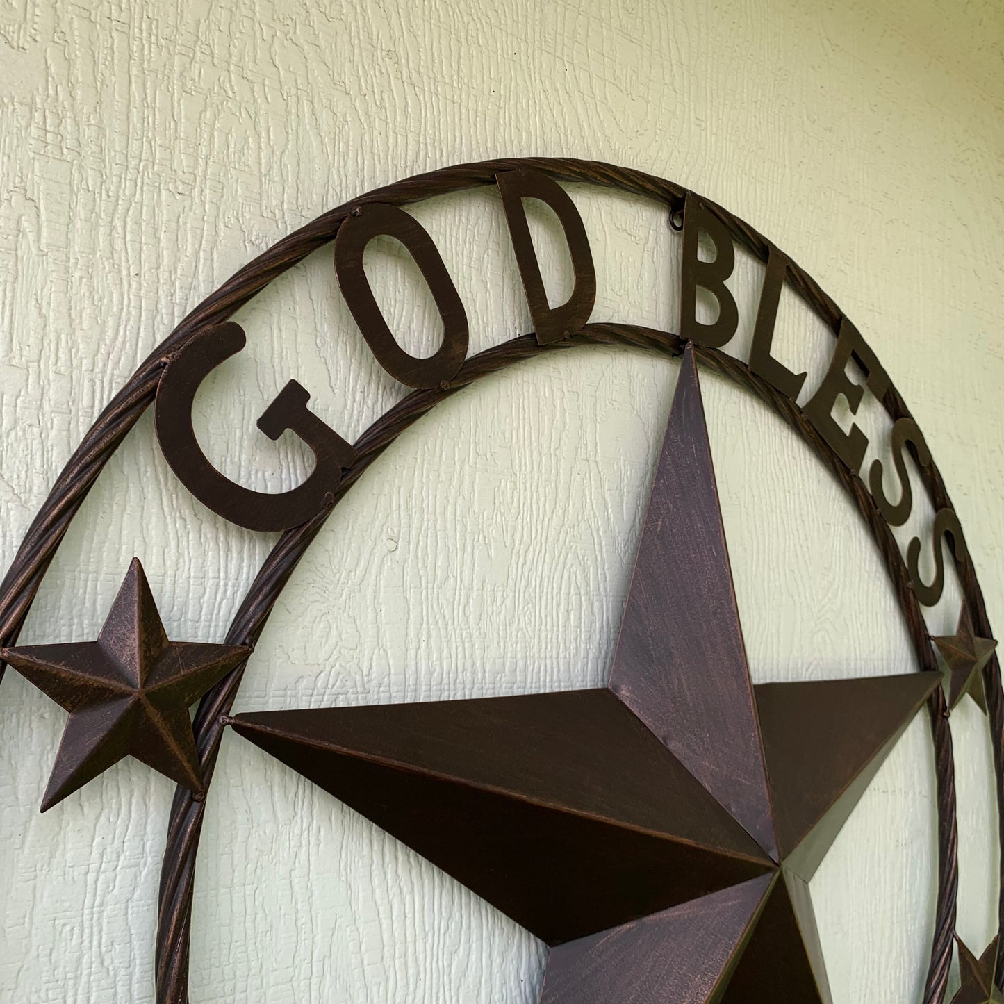 GOD BLESS OUR HOME BARN STAR METAL LONE STAR TWISTED ROPE RING WESTERN HOME DECOR HANDMADE #EH11040