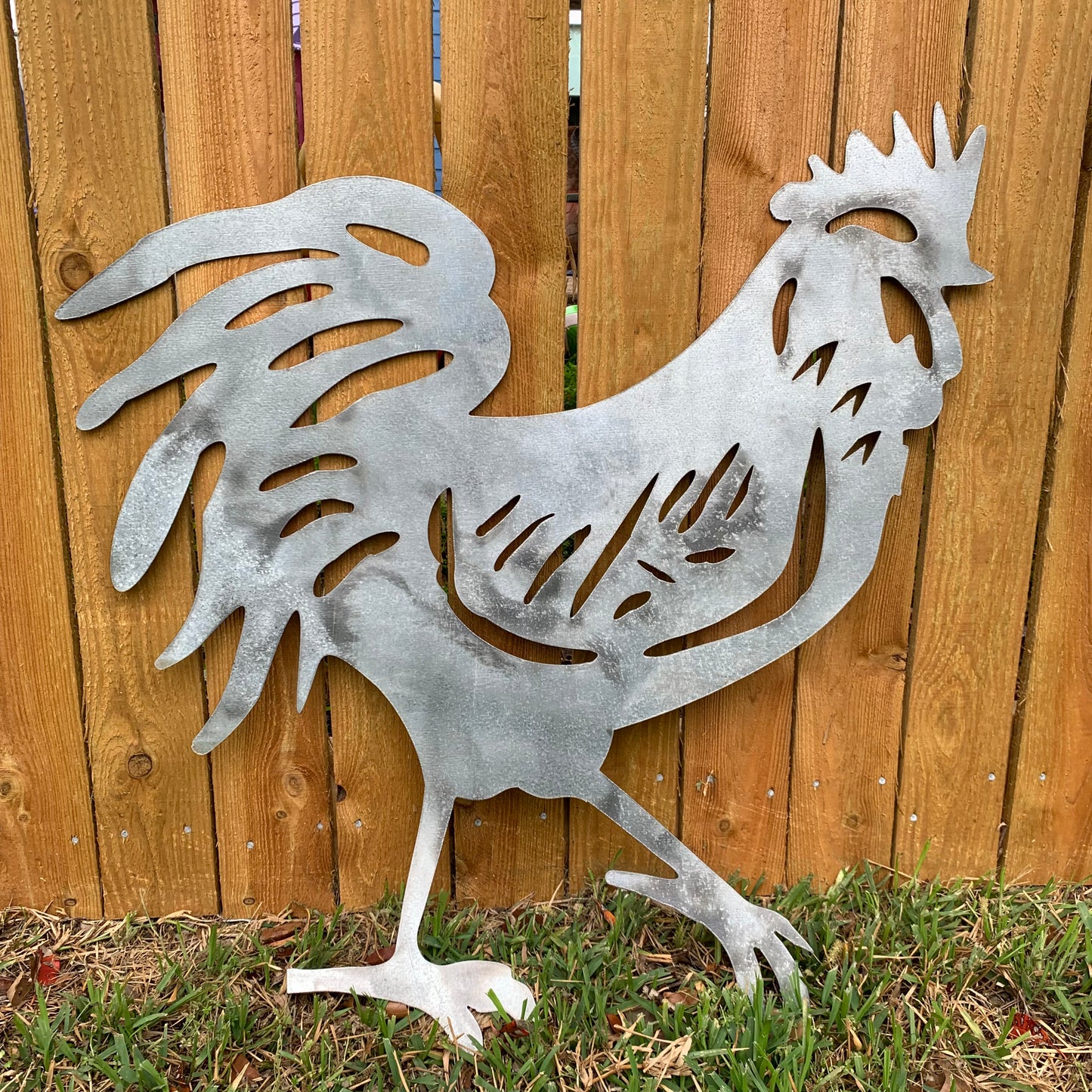 28"  X 28" CUSTOM ROOSTER LASERCUT ART WITH RING DESIGN WESTERN METAL ANIMAL ART HOME WALL DECOR BRAND NEW