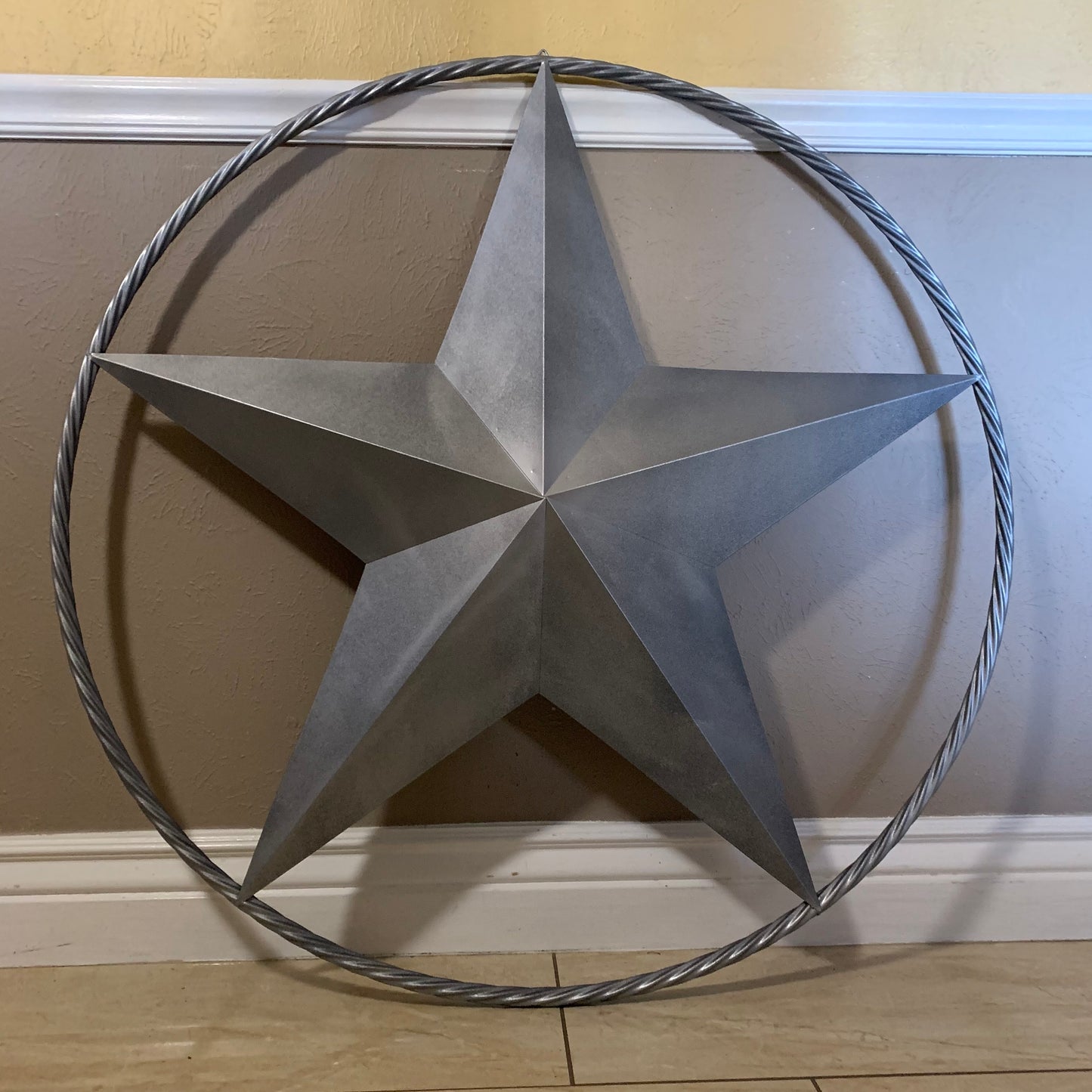 RUSTIC GREY SILVER BARN METAL STAR TWISTED ROPE RING WESTERN HOME DECOR HANDMADE NEW 12",24",36",50",60",72"