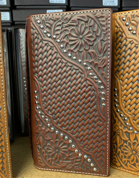 GENUINE LEATHER WESTERN CHECKBOOK MEN'S WALLET WESTERN FASHION