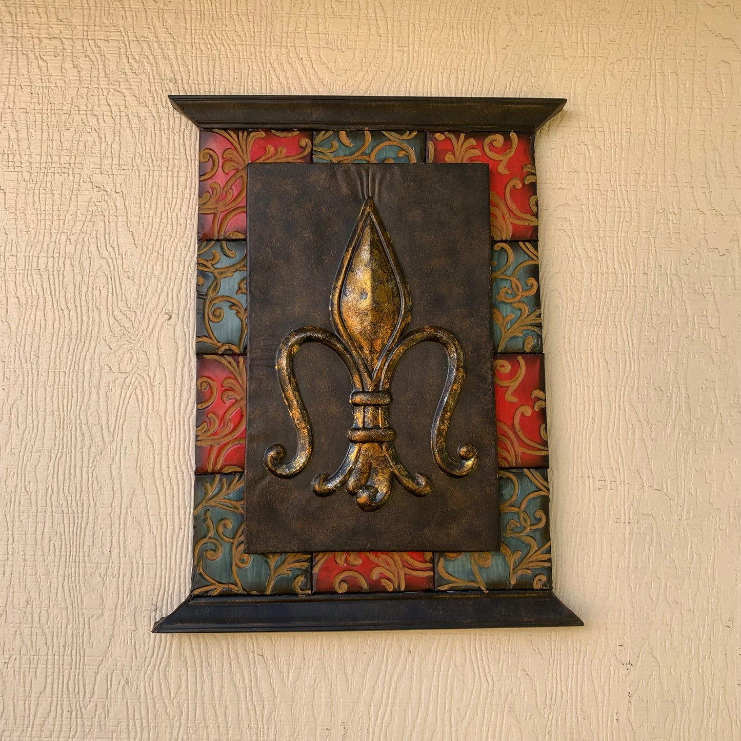 RA7868 FLEUR DE LIS SQUARE WALL DECOR WESTERN HOME DECOR 24" X 16" HANDMADE NEW