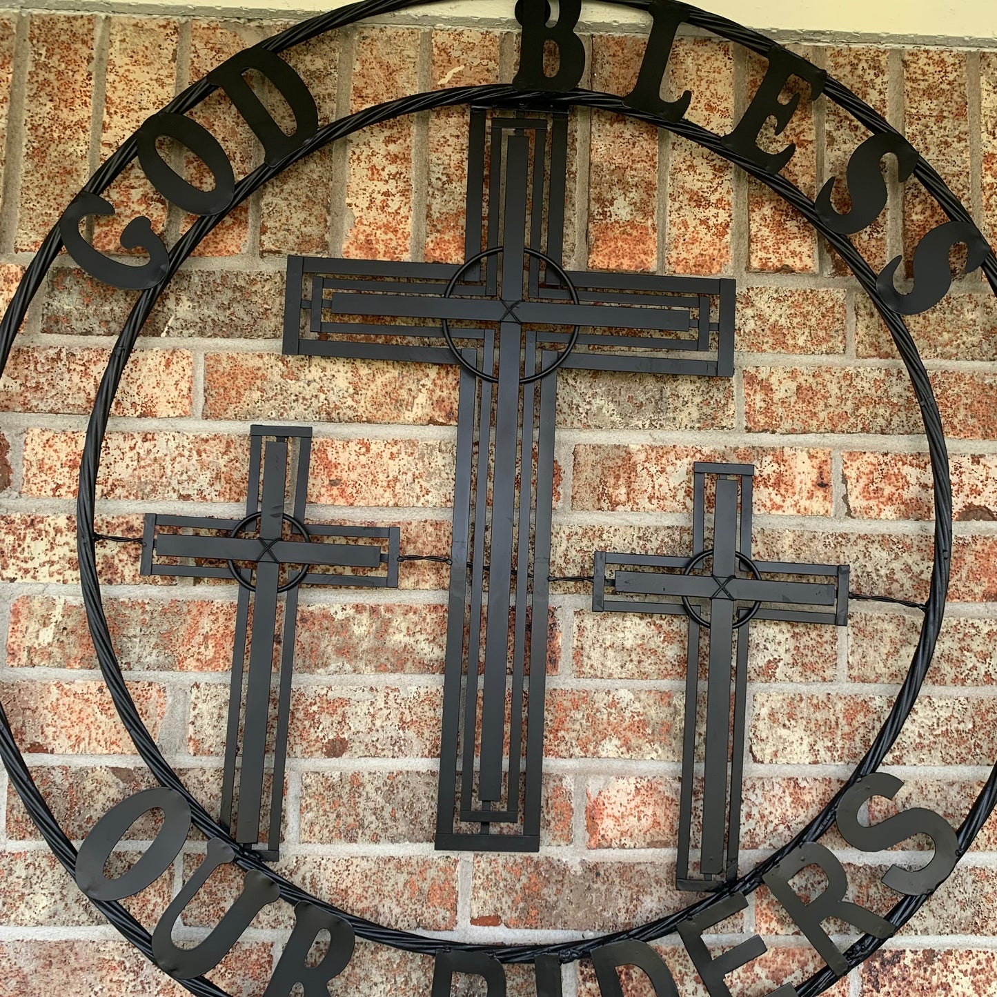 40"GOD BLESS OUR RIDERS CRUCIFIX BLACK CROSS METAL WALL ART HANDMADE