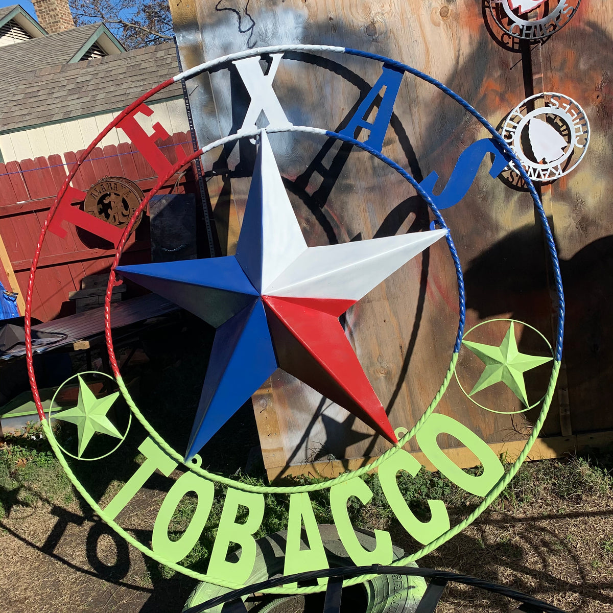 4,5,6 FOOT LARGE OVERSIZE CUSTOM NAME BARN METAL STAR 3d WITH TWISTED ROPE RING DESIGN METAL WALL ART WESTERN HOME DECOR VINTAGE RUSTIC BROWN NEW HANDMADE, 48",60",72" NEW HANDMADE