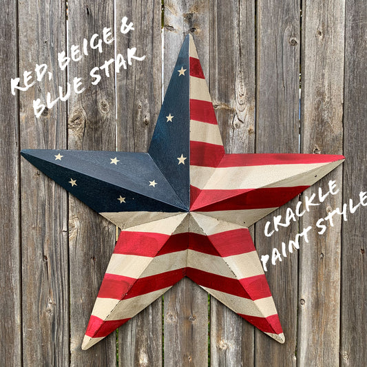 AMERICAN USA FLAG STAR CRACKLE PAINT METAL WALL ART WESTERN HOME DECOR, HANDMADE  9",12",16",24",30",36"