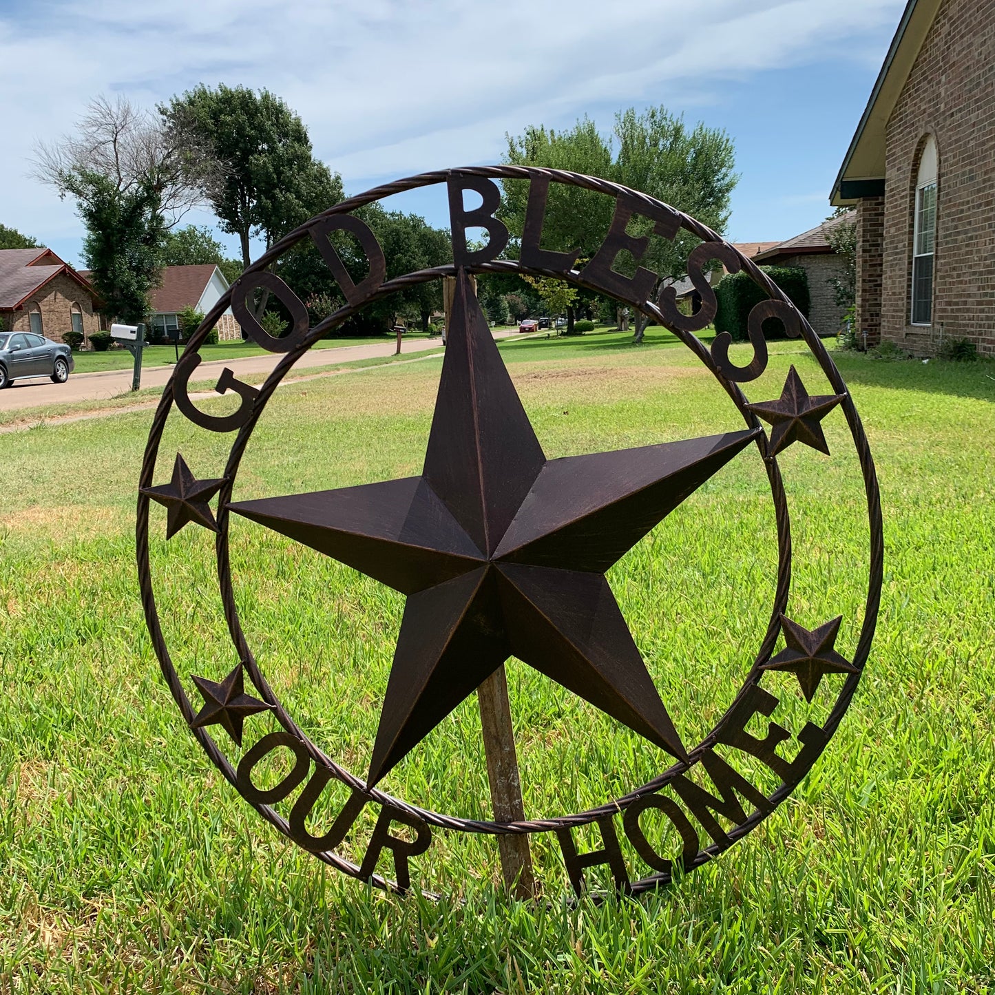 GOD BLESS OUR HOME BARN STAR METAL LONE STAR TWISTED ROPE RING WESTERN HOME DECOR HANDMADE #EH11040