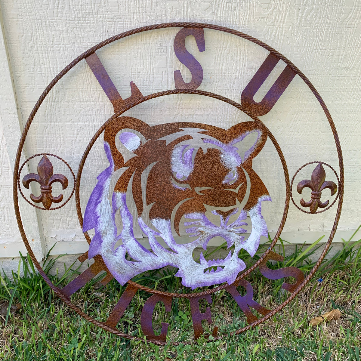 LSU TIGERS PURPLE WHITE CUSTOM METAL VINTAGE CRAFT SIGN TEAM WALL ART WESTERN HOME DECOR HANDMADE
