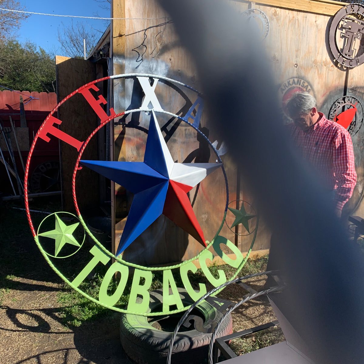 4,5,6 FOOT LARGE OVERSIZE CUSTOM NAME BARN METAL STAR 3d WITH TWISTED ROPE RING DESIGN METAL WALL ART WESTERN HOME DECOR VINTAGE RUSTIC BROWN NEW HANDMADE, 48",60",72" NEW HANDMADE