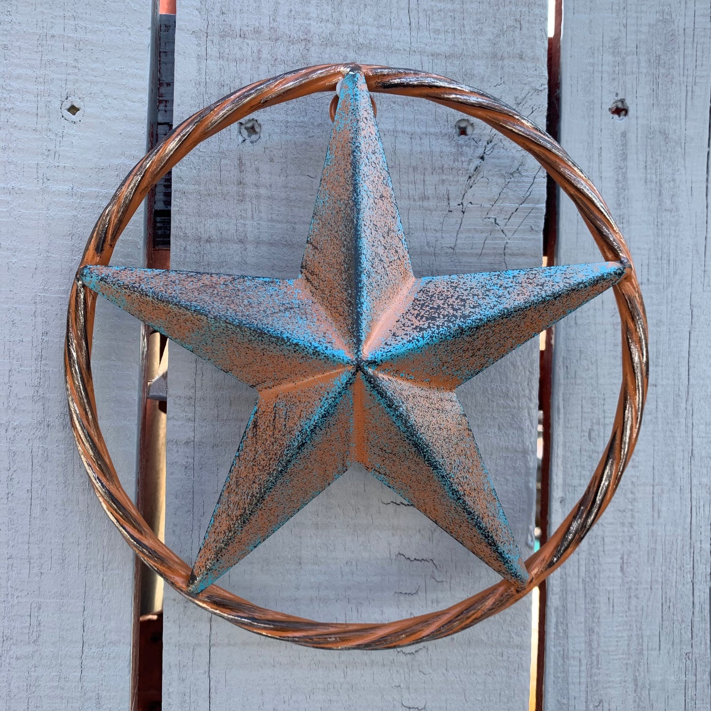 TURQUOISE DISTRESSED BARN METAL STAR WESTERN HOME DECOR ART HANDMADE #EH13601