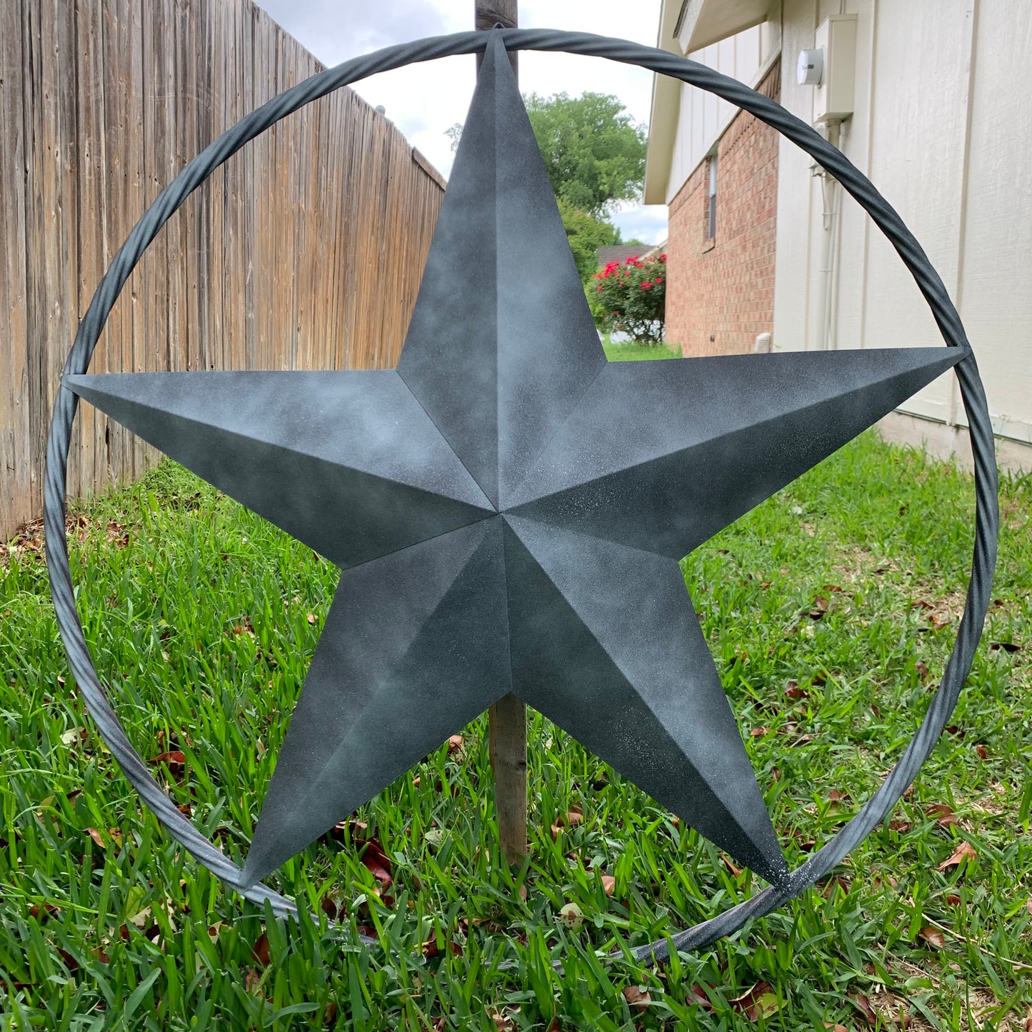 #EH10484 DARK WHITE DISTRESSED TWO TONE BARN STAR METAL LONESTAR TWISTED ROPE RING WESTERN HOME DECOR HANDMADE NEW