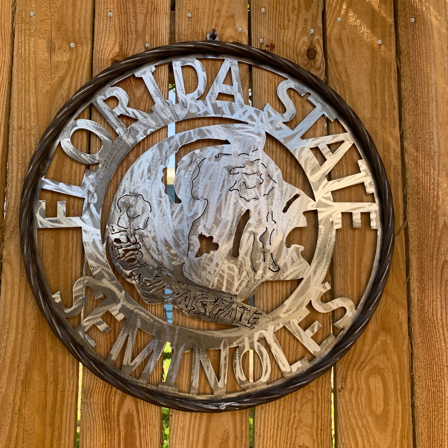 FSU FLORIDA STATE SEMINOLES INDIAN CUSTOM RAW METAL VINTAGE CRAFT TEAM SIGN HANDMADE