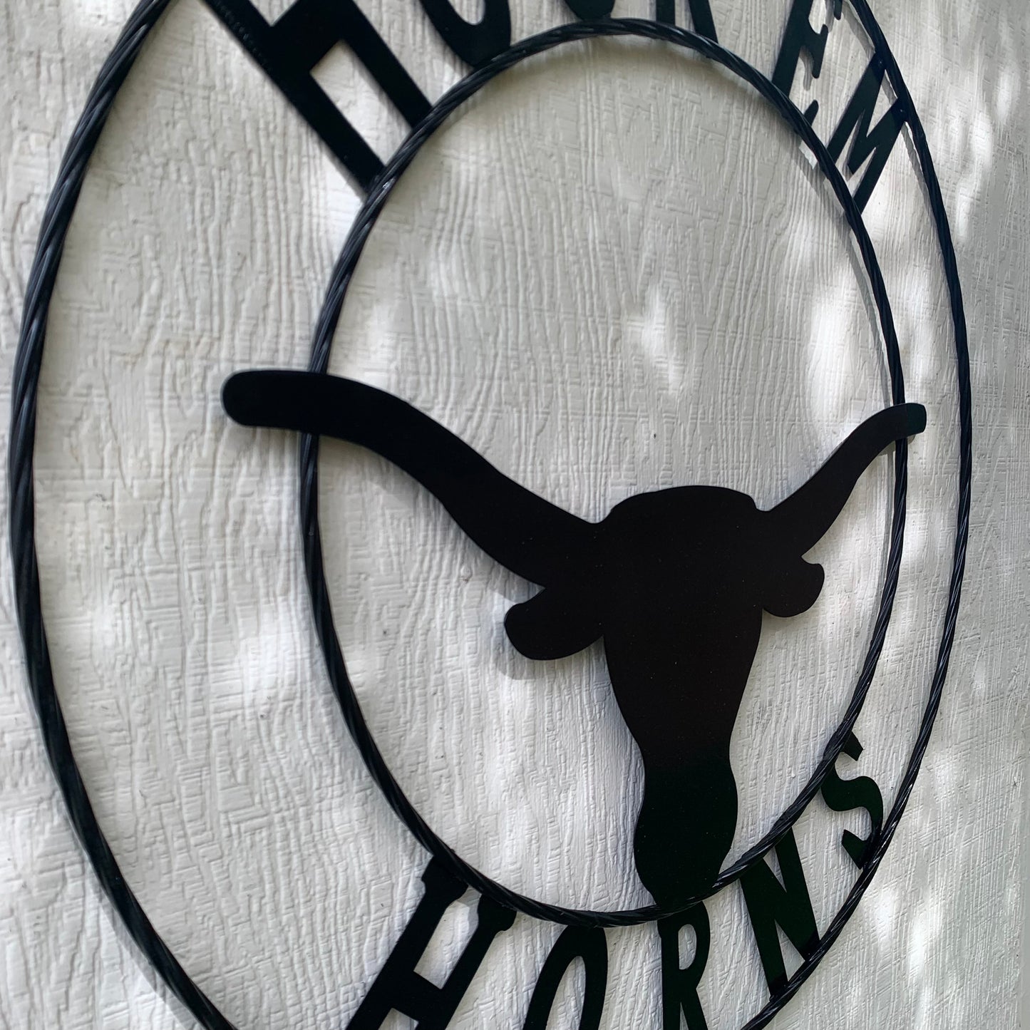 HOOKEM HORNS GLOSSY BLACK TEXAS LONGHORNS HOOK EM METAL CUSTOM VINTAGE CRAFT WALL ART TEAM SIGN HANDMADE