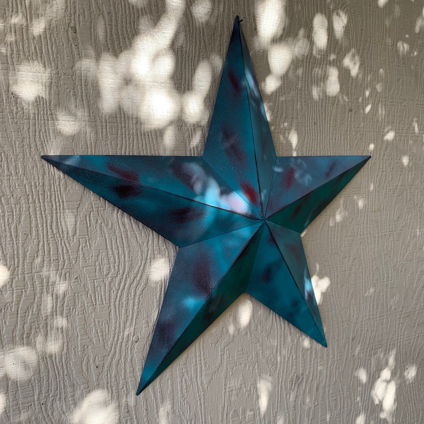 #EH10480 TURQUOISE DISTRESSED TWO TONE BARN STAR METAL ART WESTERN HOME DECOR HANDMADE NEW