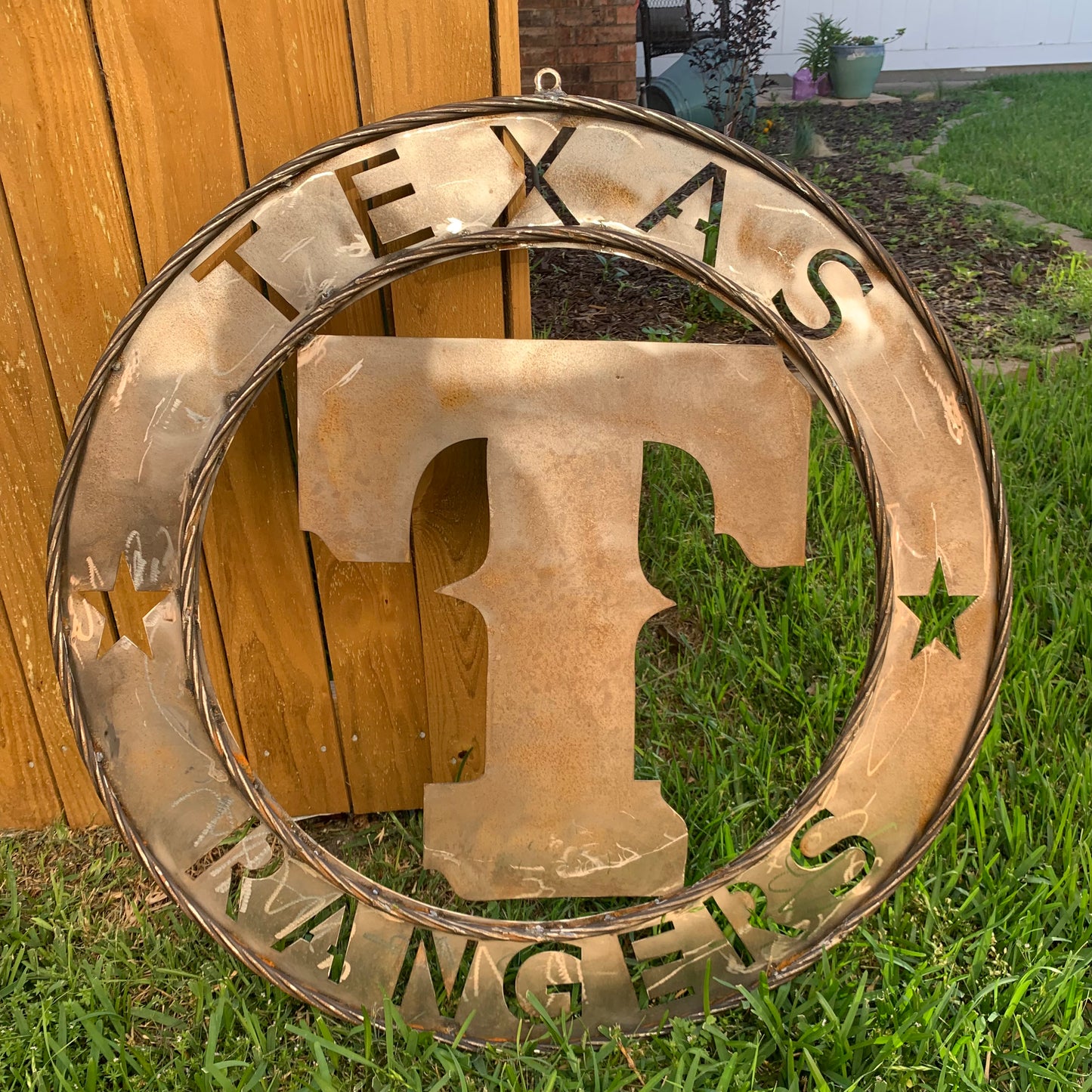 12", 18", 24", 32" TEXAS RANGERS CUSTOM RAW METAL VINTAGE CRAFT TEAM SIGN WIDE BAND RING DISC HANDMADE
