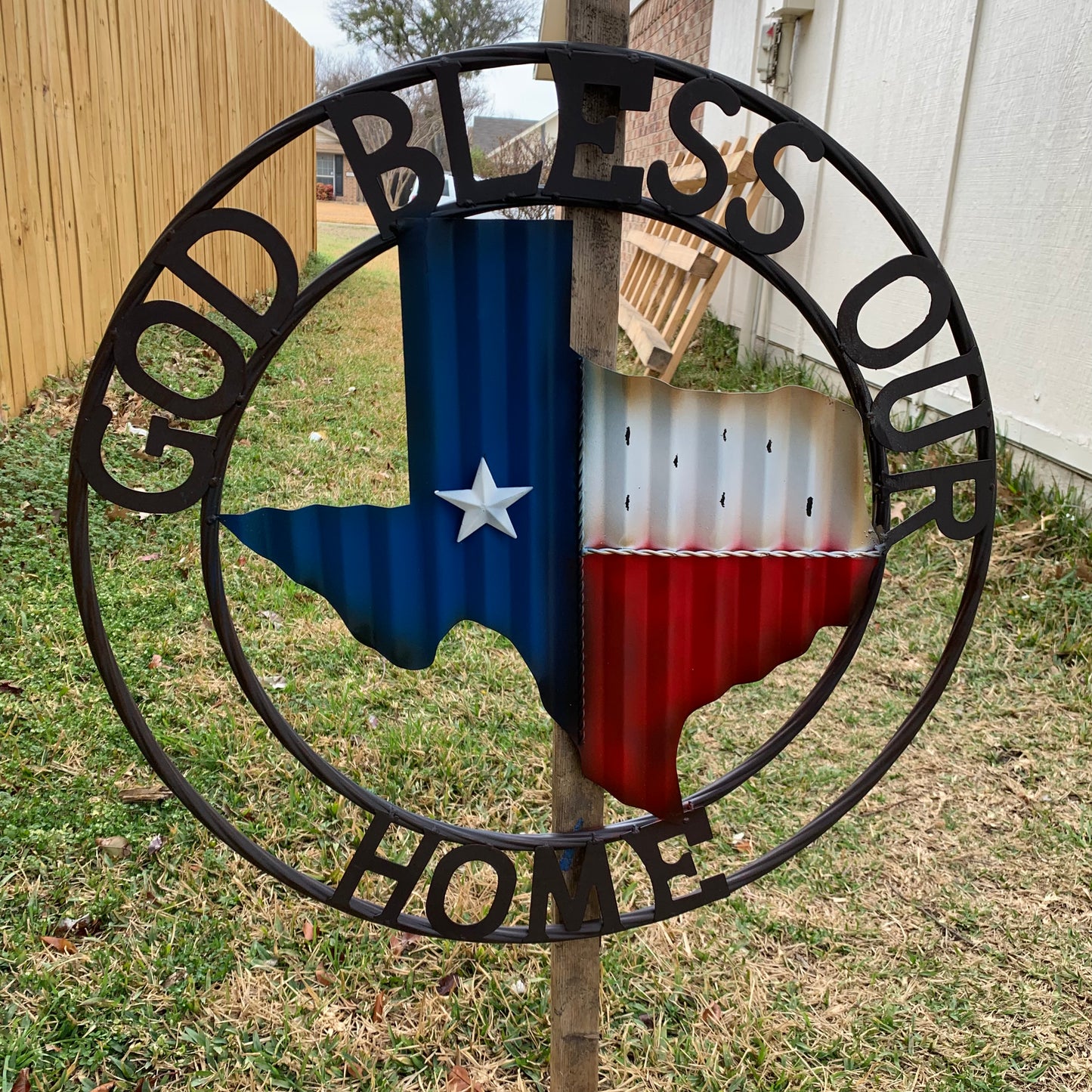 24" WAVY GOD BLESS PUR HOME STATE OF TEXAS METAL CRAFT SIN WESTERN HOME DECOR HANDMADE NEW #EH12970