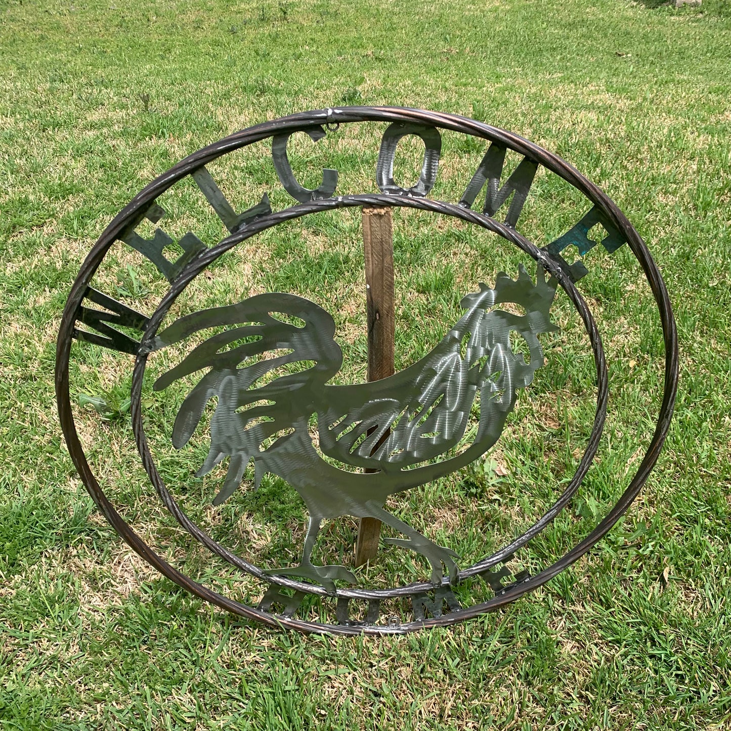 YOUR CUSTOM NAME ROOSTER LASERCUT RAW METAL ART WITH RING DESIGN WESTERN METAL ANIMAL ART HOME WALL DECOR BRAND NEW