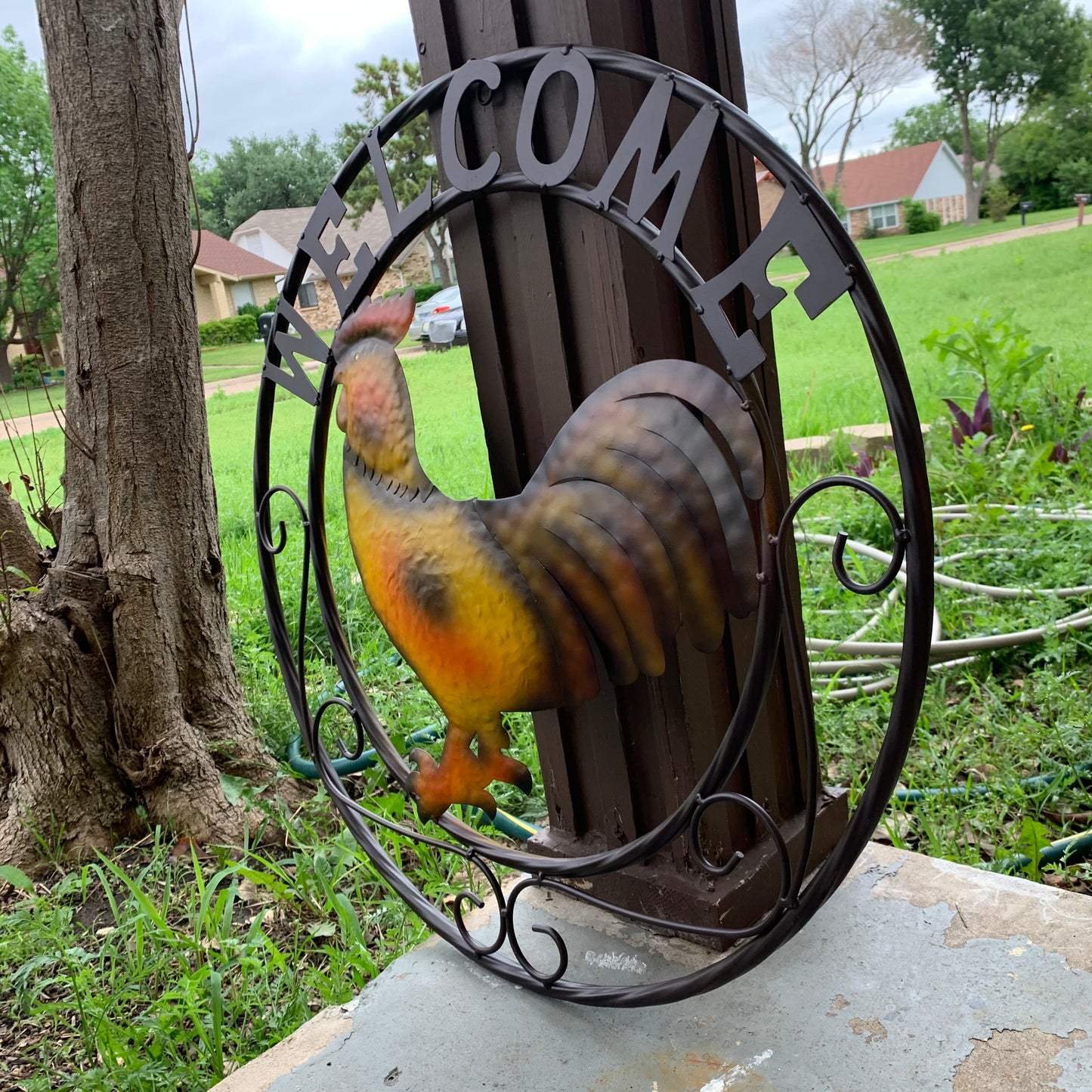 ROOSTER WELCOME 24" METAL SCROLL STYLE WESTERN HOME DECOR HANDMADE NEW-#EH10143