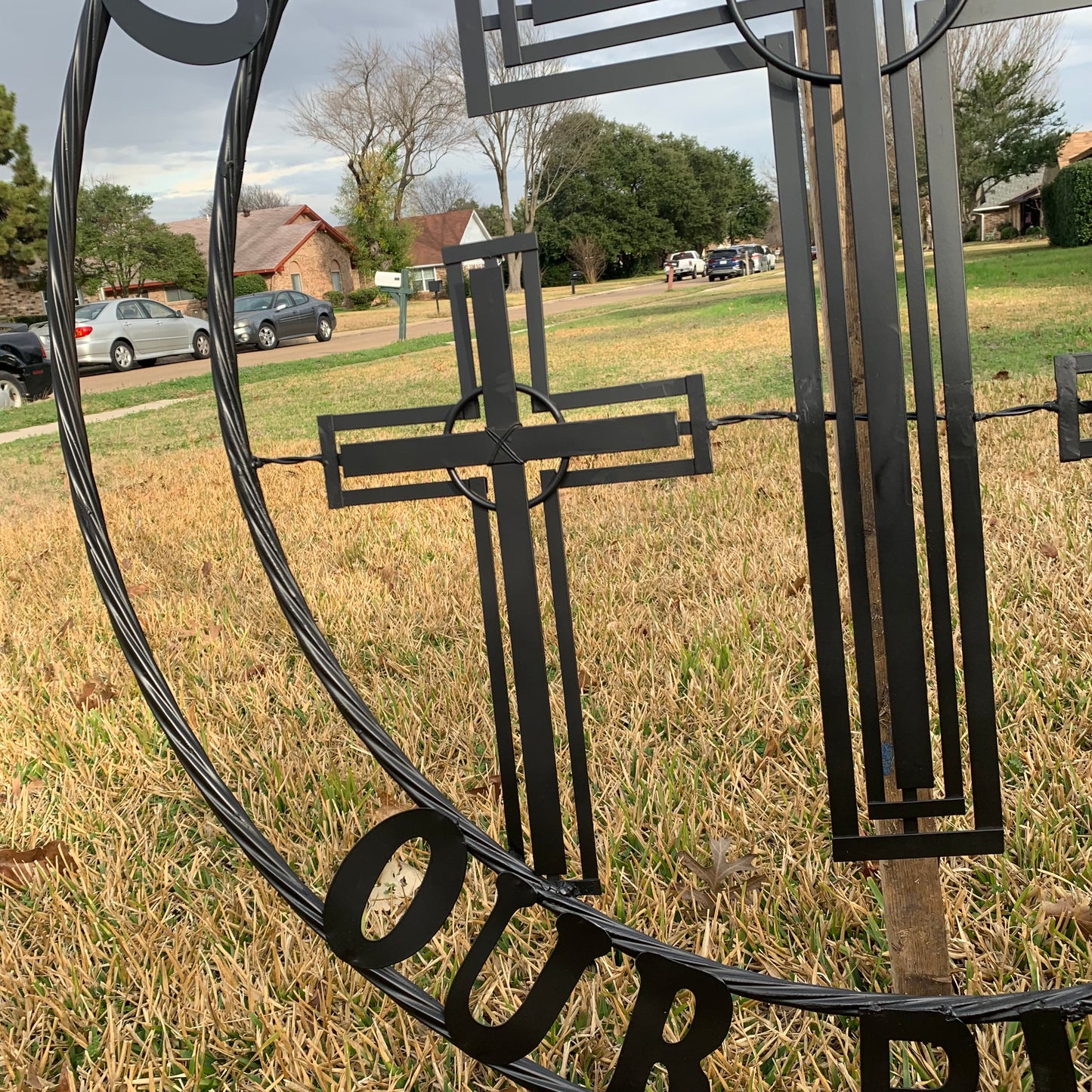 40"GOD BLESS OUR RIDERS CRUCIFIX BLACK CROSS METAL WALL ART HANDMADE