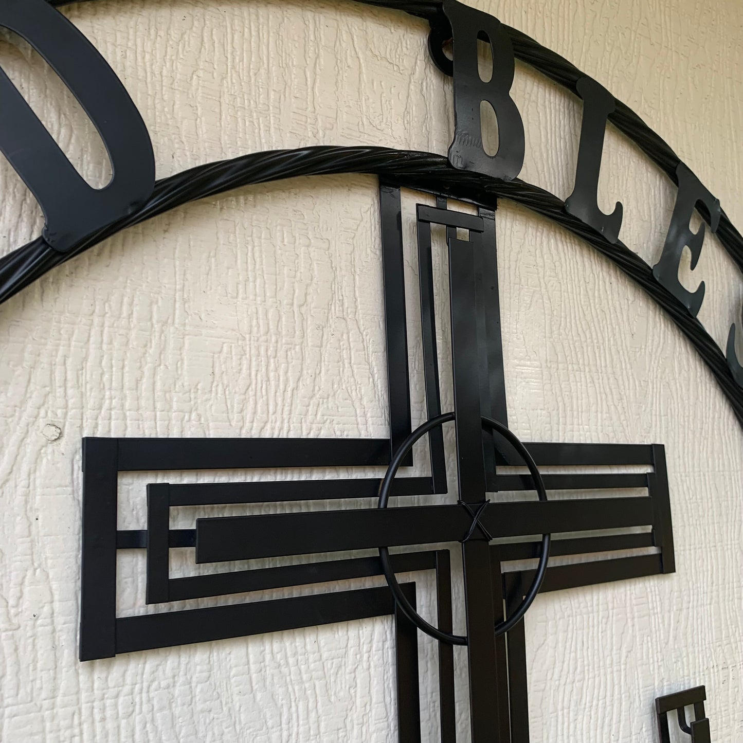40"GOD BLESS OUR RIDERS CRUCIFIX BLACK CROSS METAL WALL ART HANDMADE