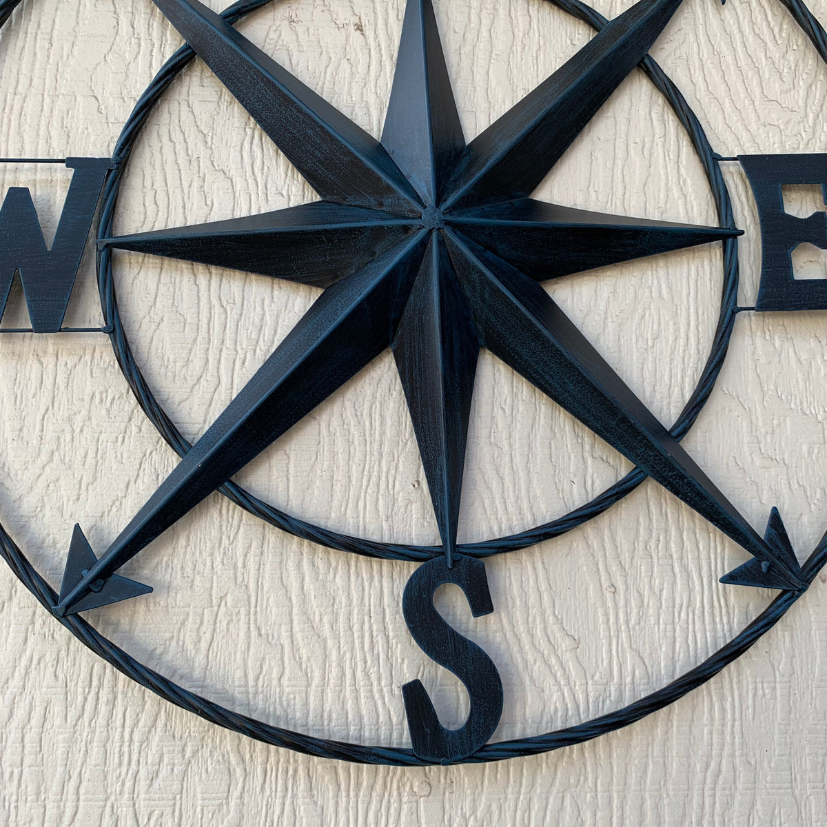 COMPASS NAVY BLUE 24" METAL SIGN WESTERN HOME DECOR HANDMADE NEW