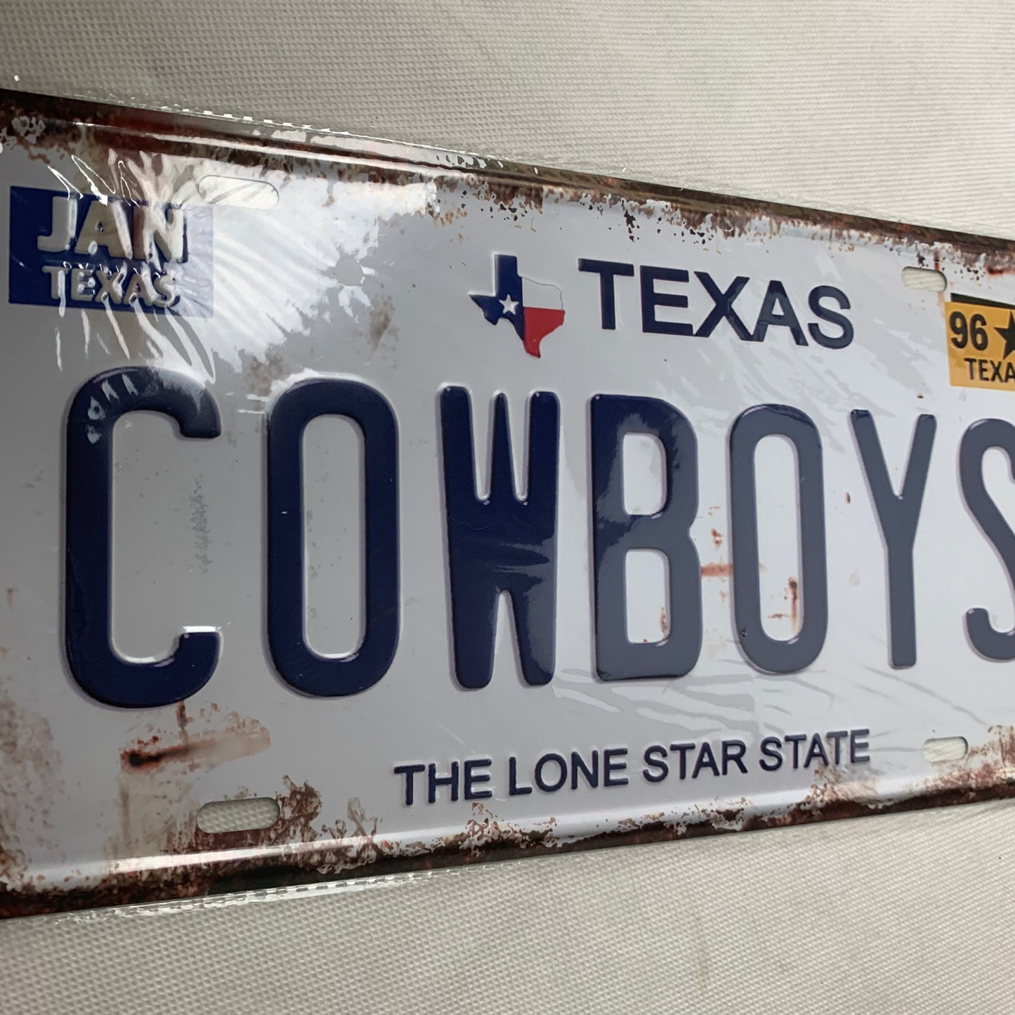 TEXAS COWBOYS LONESTAR STATE SOUVENIR LICENSE PLATE TIN SIGN BLUE LETTERS METAL ART WESTERN HOME DECOR #EH11717
