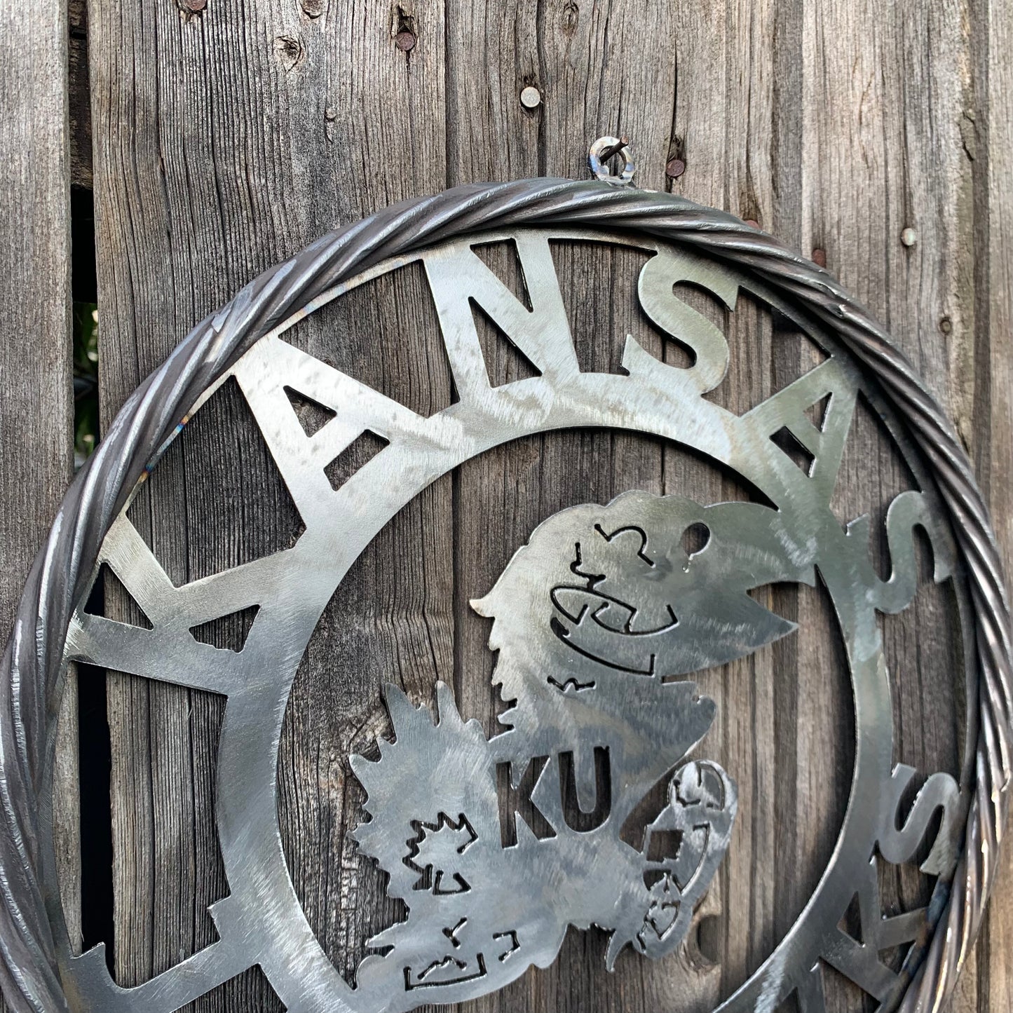 KANSAS JAYHAWKS RAW METAL CUSTOM VINTAGE CRAFT WALL ART TEAM SIGN HANDMADE