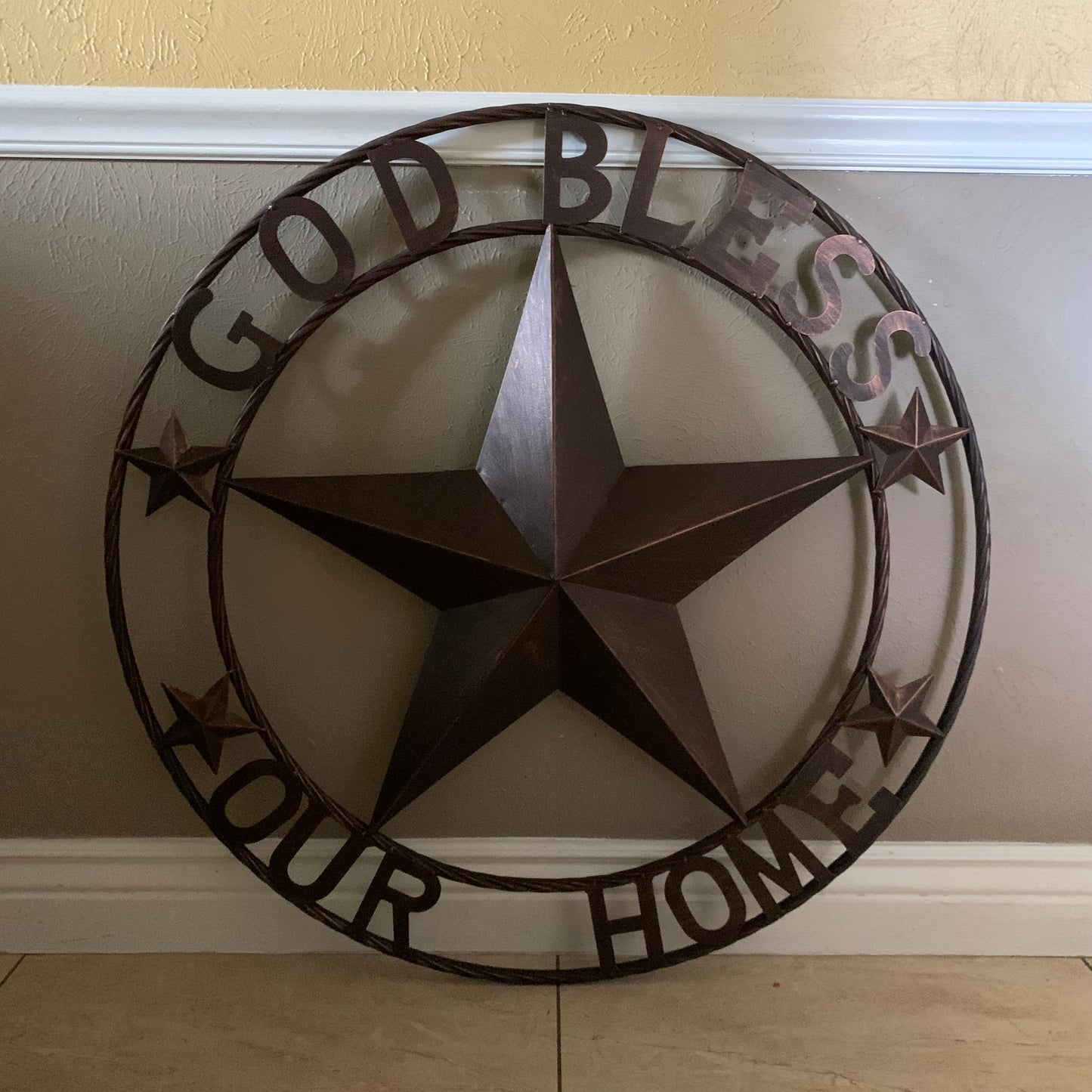 GOD BLESS OUR HOME BARN STAR METAL LONE STAR TWISTED ROPE RING WESTERN HOME DECOR HANDMADE #EH11040